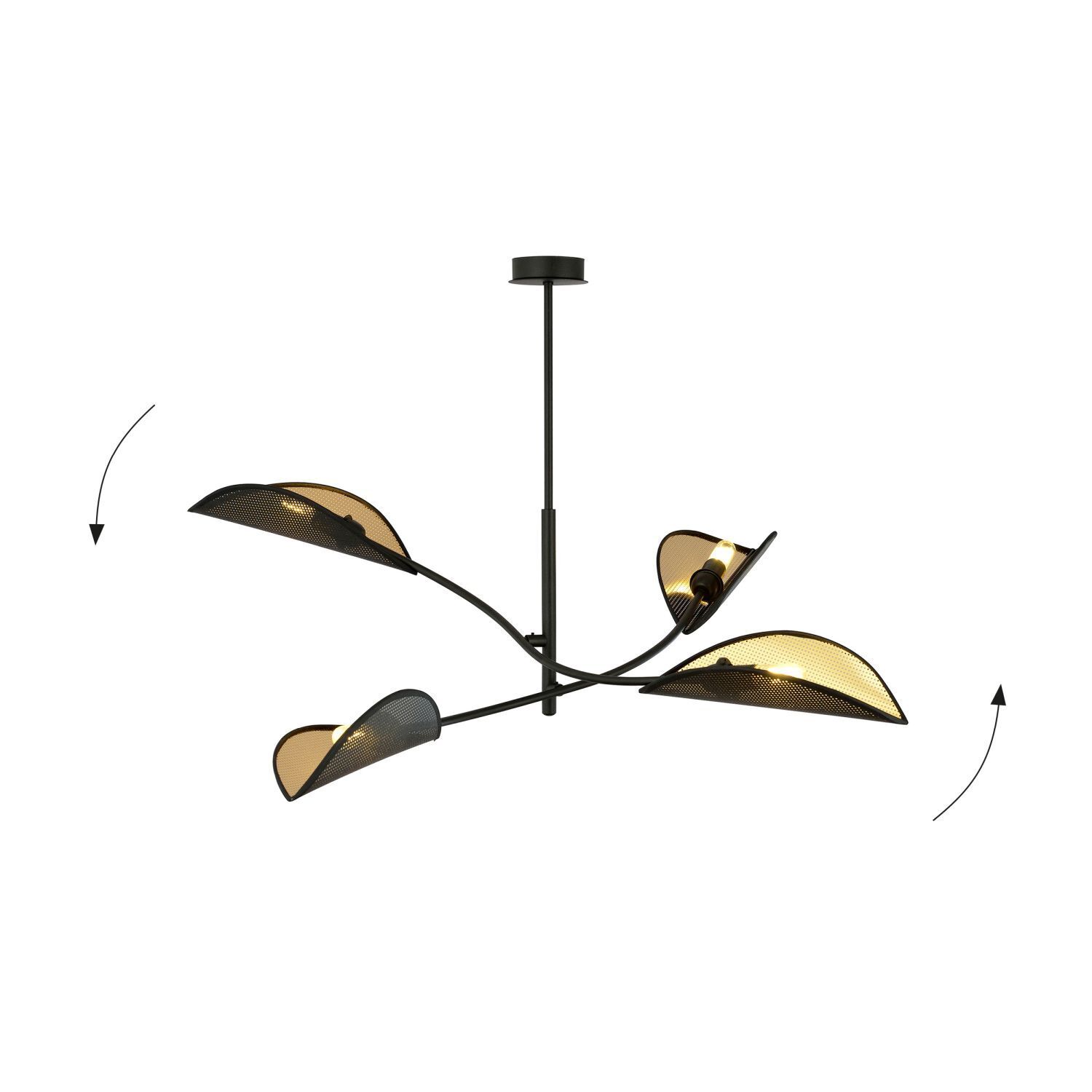 deckenleuchte-wohnzimmerlampe-modern-deckenleuchte-gold-becka-4x-e14-bis-10w-schwarz-gold-modern-design-le111095-02 hängelampe, hängende leuchte, metall, schwarz, faltbare blätter