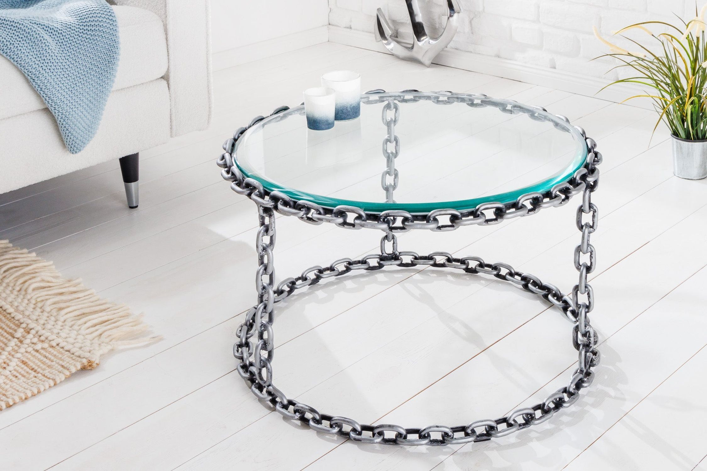 Couchtisch Hartglas Eisen in Silber 65x65 cm Handarbeit Couchtisch Hartglas Eisen in Silber 65x65 cm Handarbeit