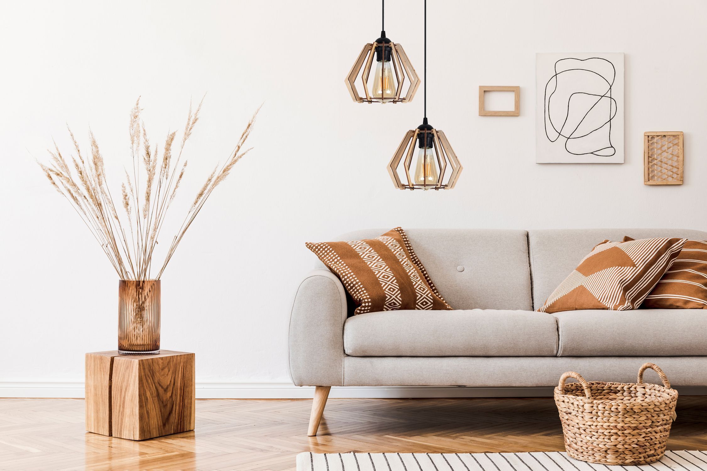 Lampe à suspendre décorative en bois E27 35 cm 2 flammes confortable Dekoration für Zuhause, Innenarchitektur, Kissen, Lampe, Couch