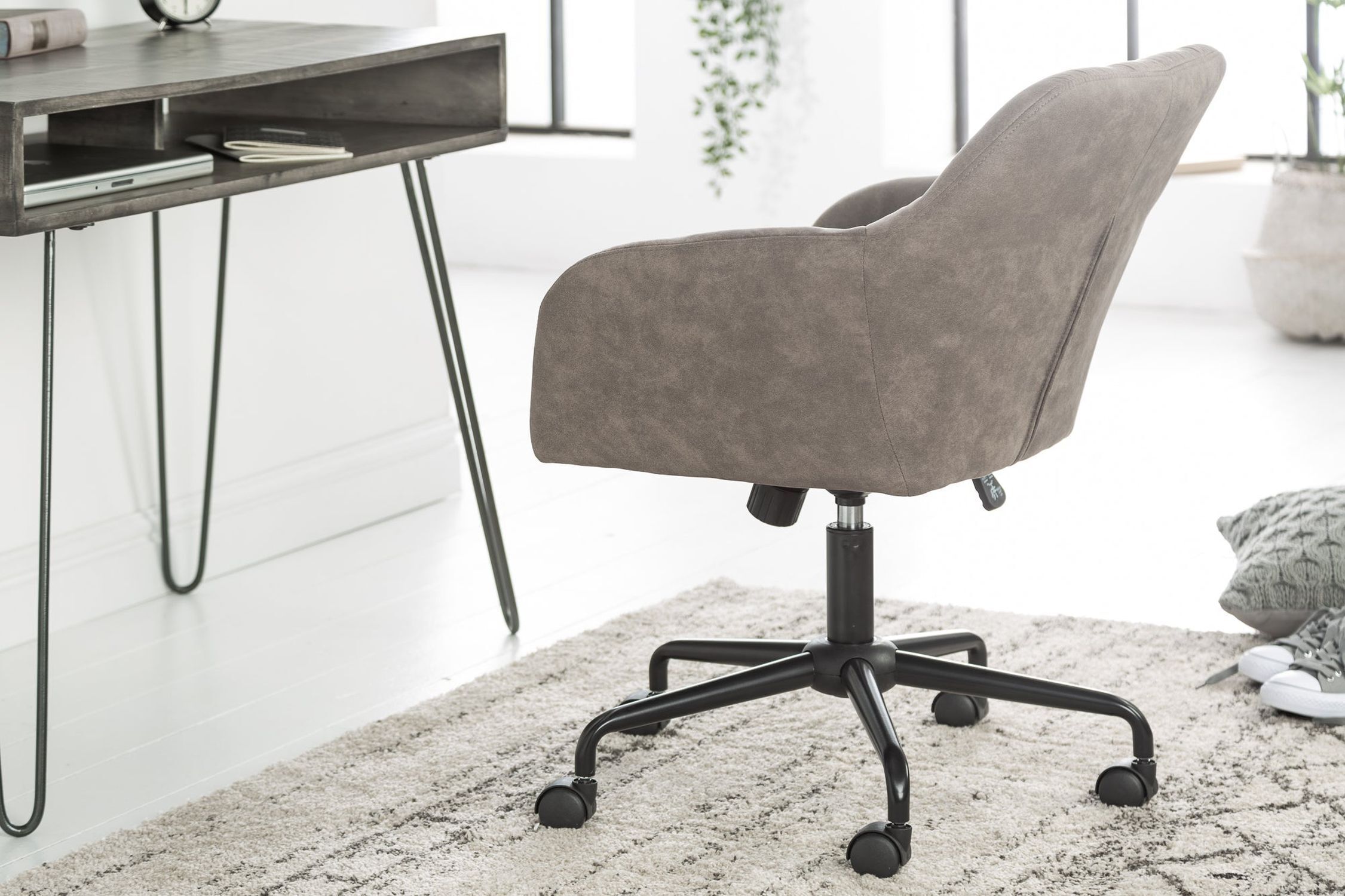 Chaise de bureau à roulettes réglable en hauteur velours taupe Moebel, Stuhl, Drinnen, Büro, Stuhl für das Büro