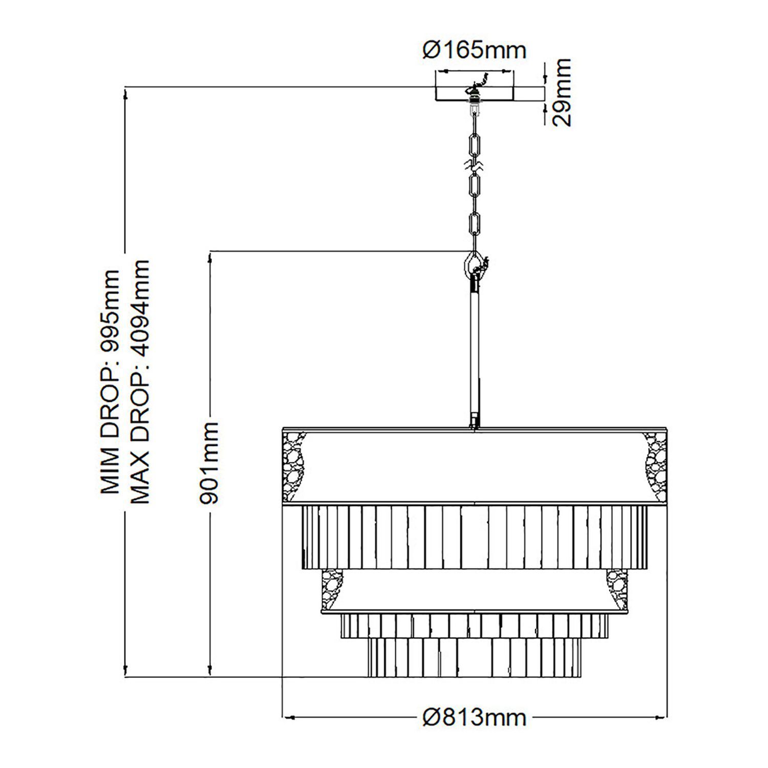Große Hängeleuchte rund Ø 81,3 cm H: max. 409,4 cm 12x E14