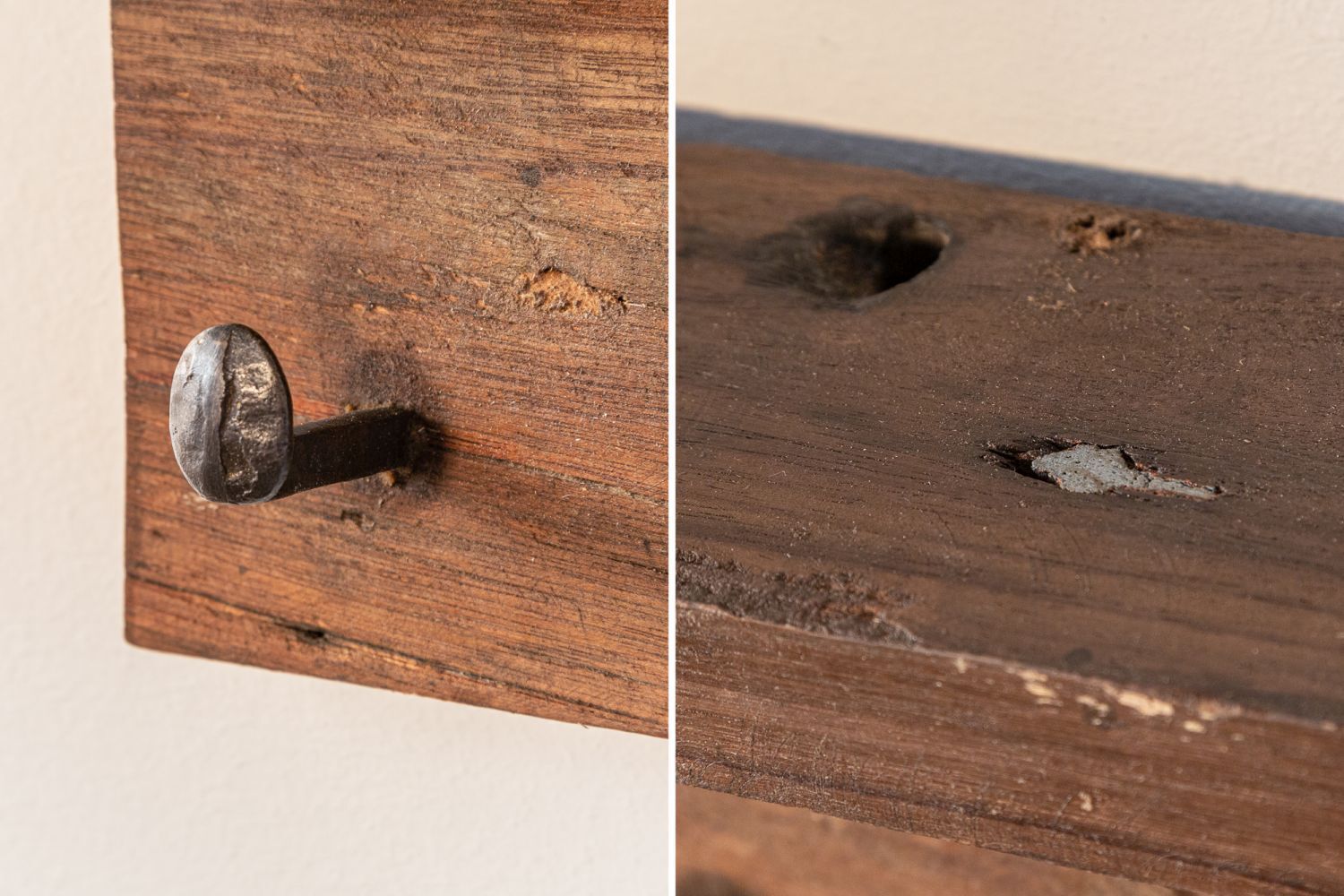 Wandgarderobe recyceltes Teakholz Metall 30 cm in Natur Holz