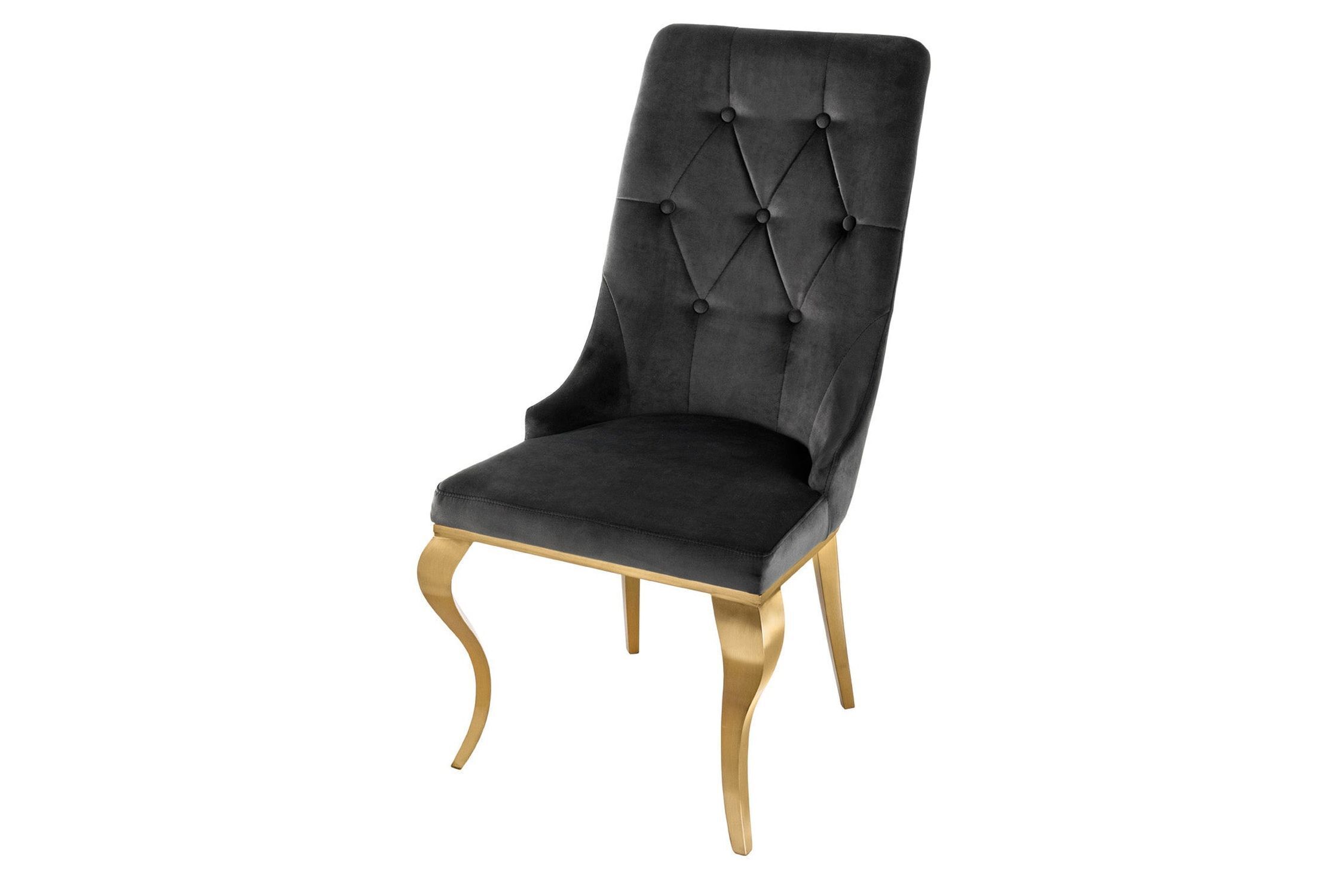 Chaise de salle à manger velours métal avec poignée noir or baroque Moebel, Stuhl