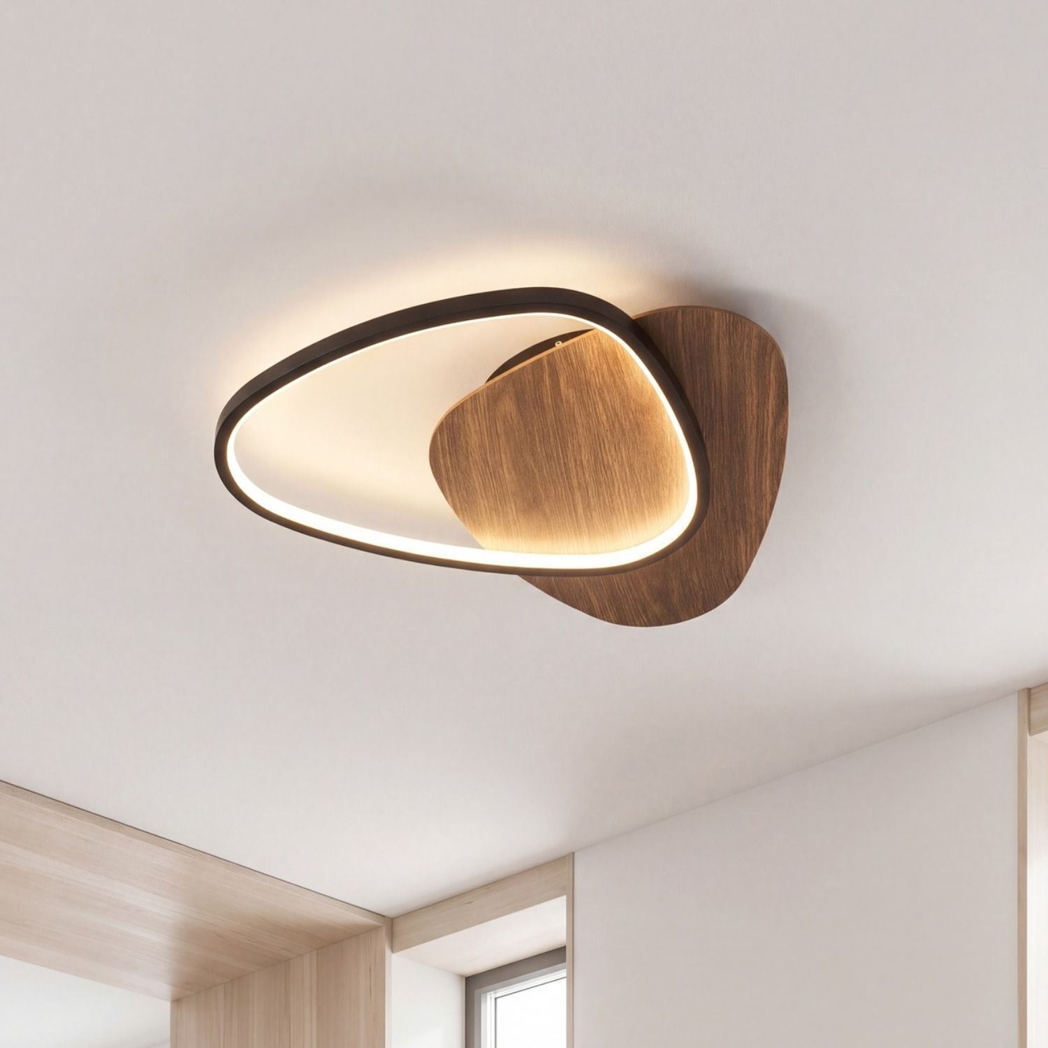 deckenleuchte, LED, holz, rund, moderne lampe