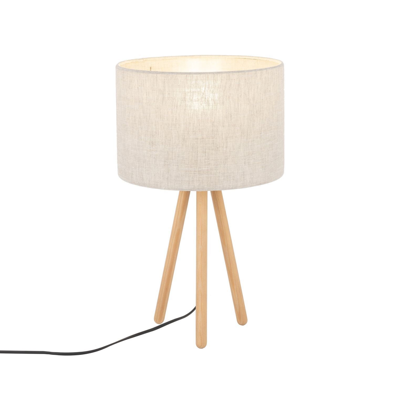 Tischlampe, Stehlampe, Holzbeine, Leinenschirm, Kabel
