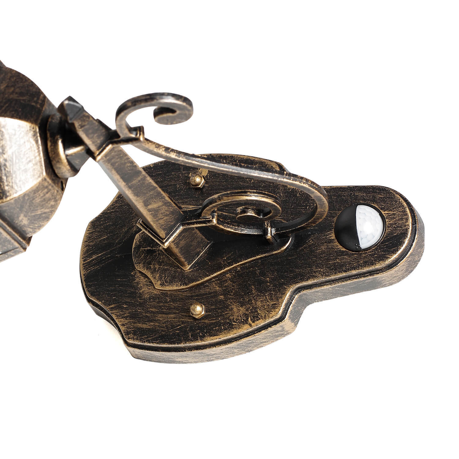 Rustikale Außenlampe mit Bewegungsmelder in Schwarz Kupfer Rustikale Außenlampe mit Bewegungsmelder in Schwarz Kupfer