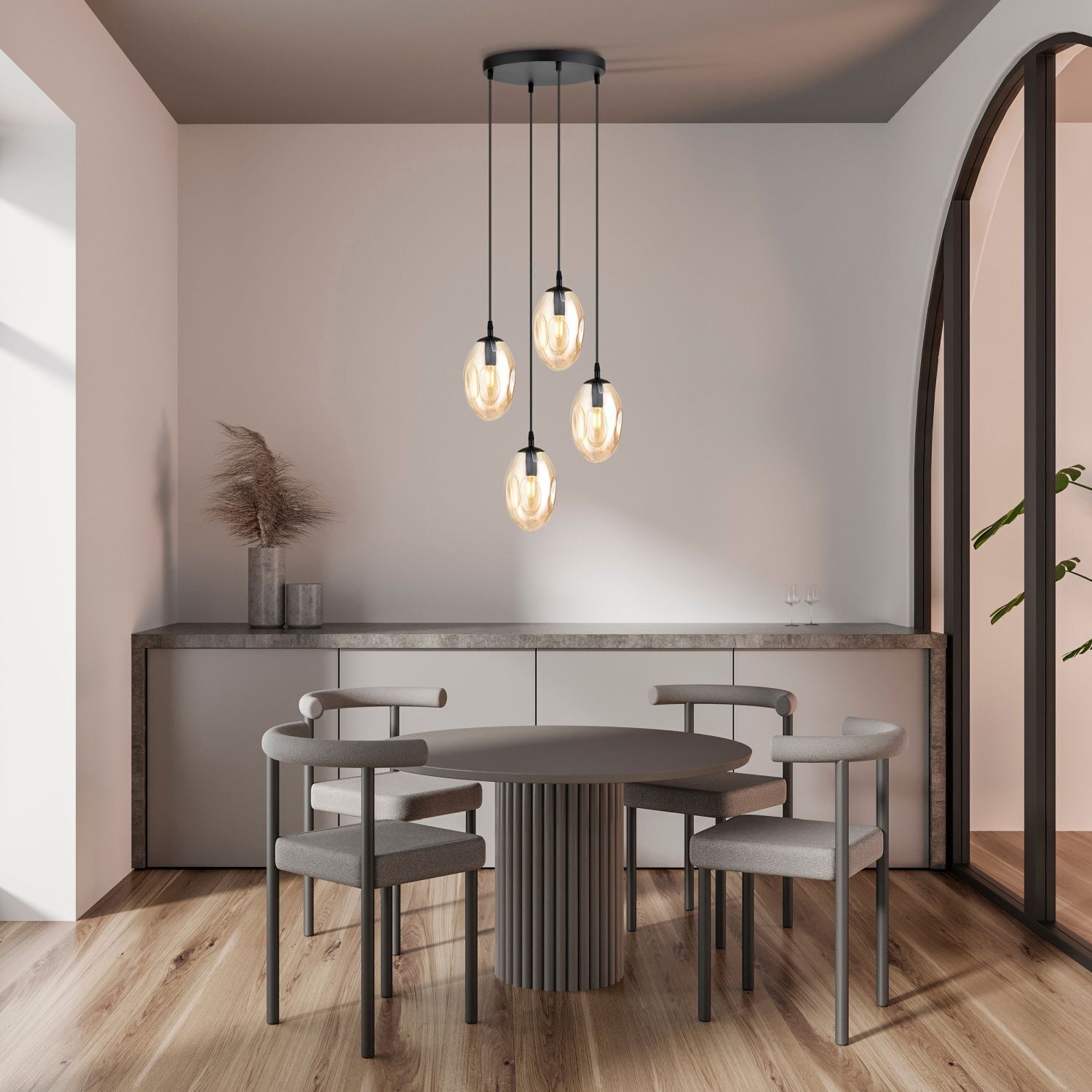 Pendelleuchte Rauchglas in Bernstein Ø 40 cm verstellbar Speisesaal, Esstisch, Tisch, Innenarchitektur, Stuhl