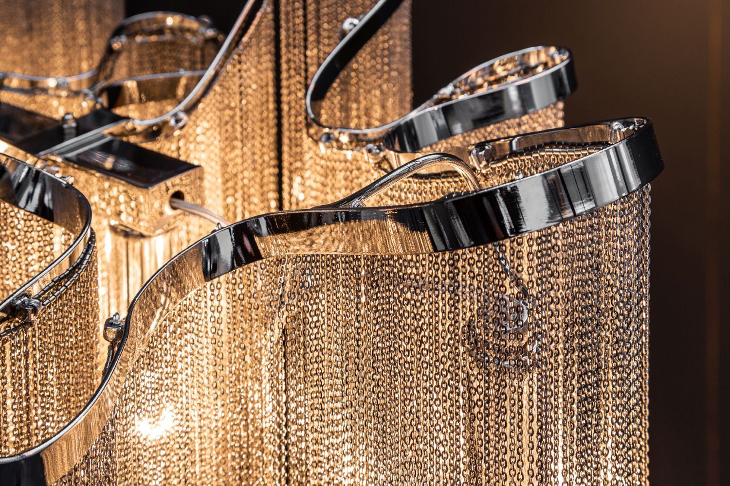 Design Suspension RIRRE Métal Chaînes Argent Table à manger Leuchter, Lampe