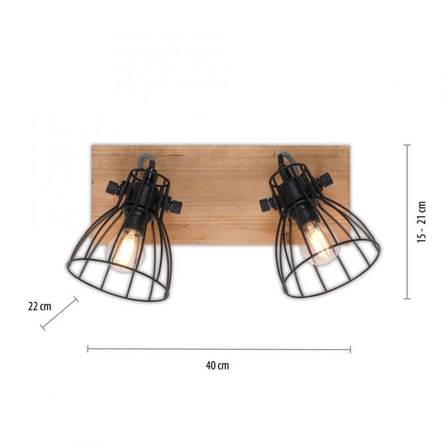 Deckenspot Holz Metall Draht 2-flammig E14 verstellbar