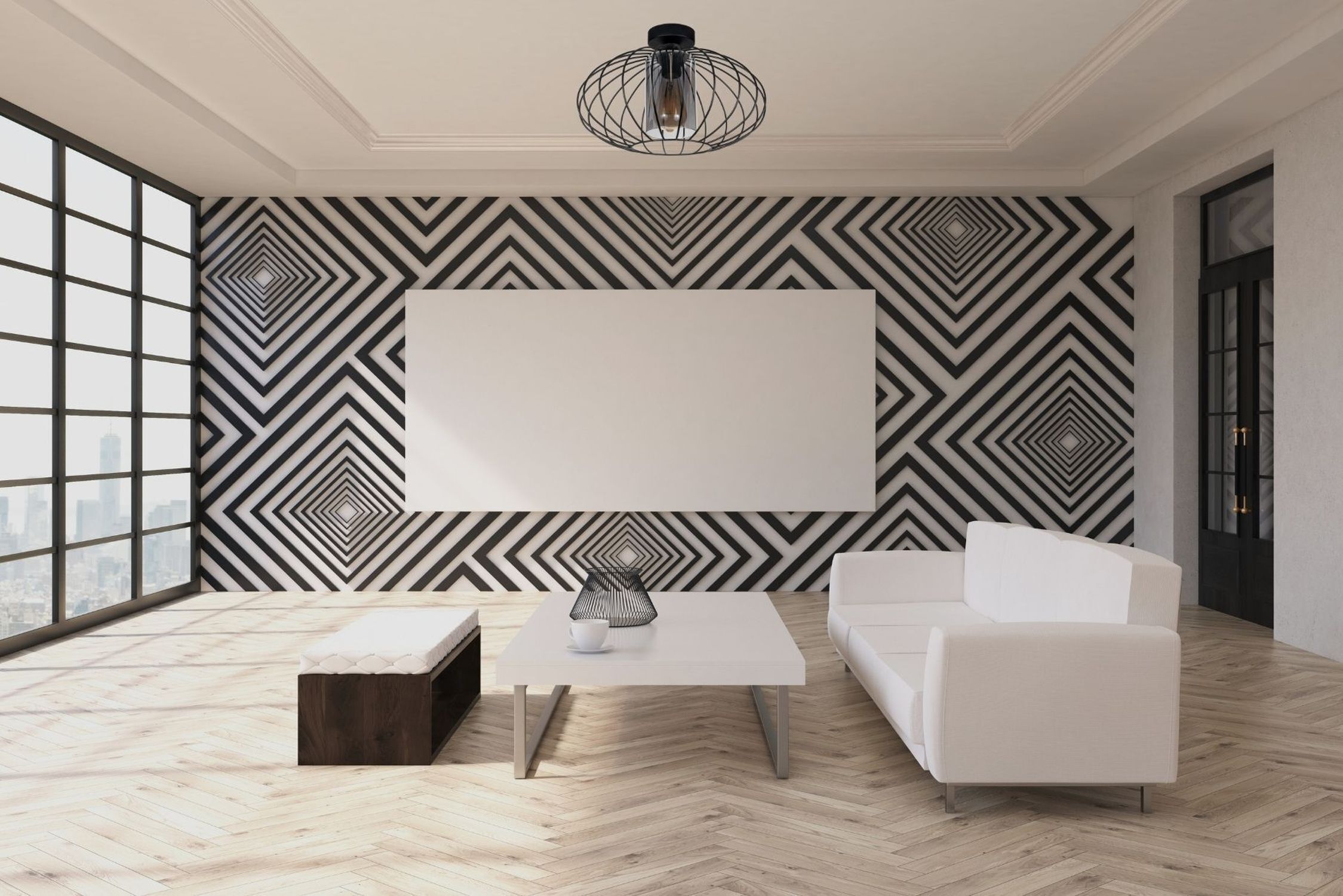 Runde Deckenleuchte E27 Ø34 cm Schwarz blendarm Retro Drinnen, Innenarchitektur, Inneneinrichtung, Holzpaneele, Wohnzimmer