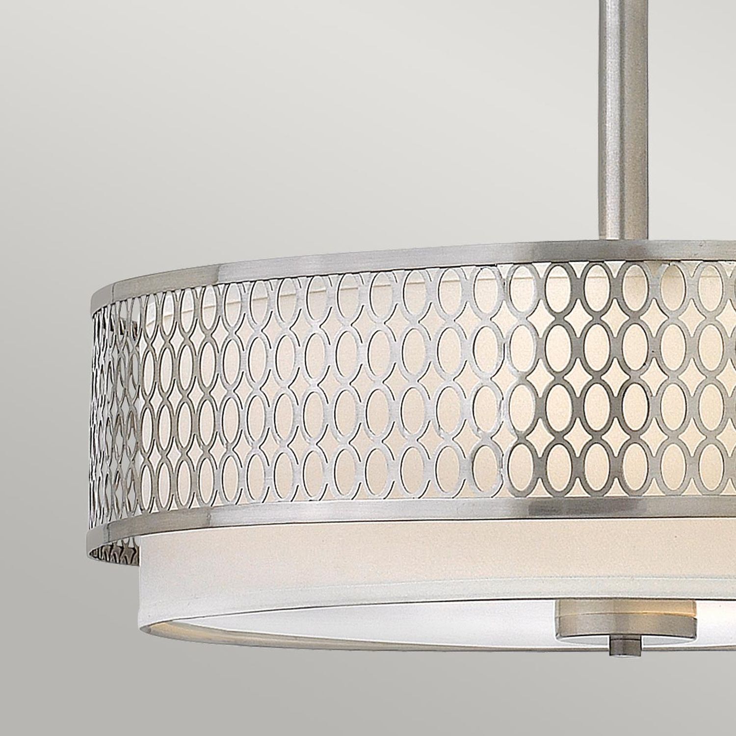 lampe, pendel, metall, kreisförmiges Muster, silber