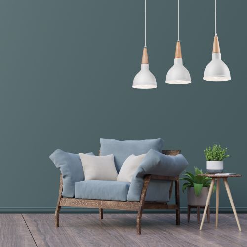 Weiße Pendelleuchte 3-flmg Skandinavisch Esszimmer