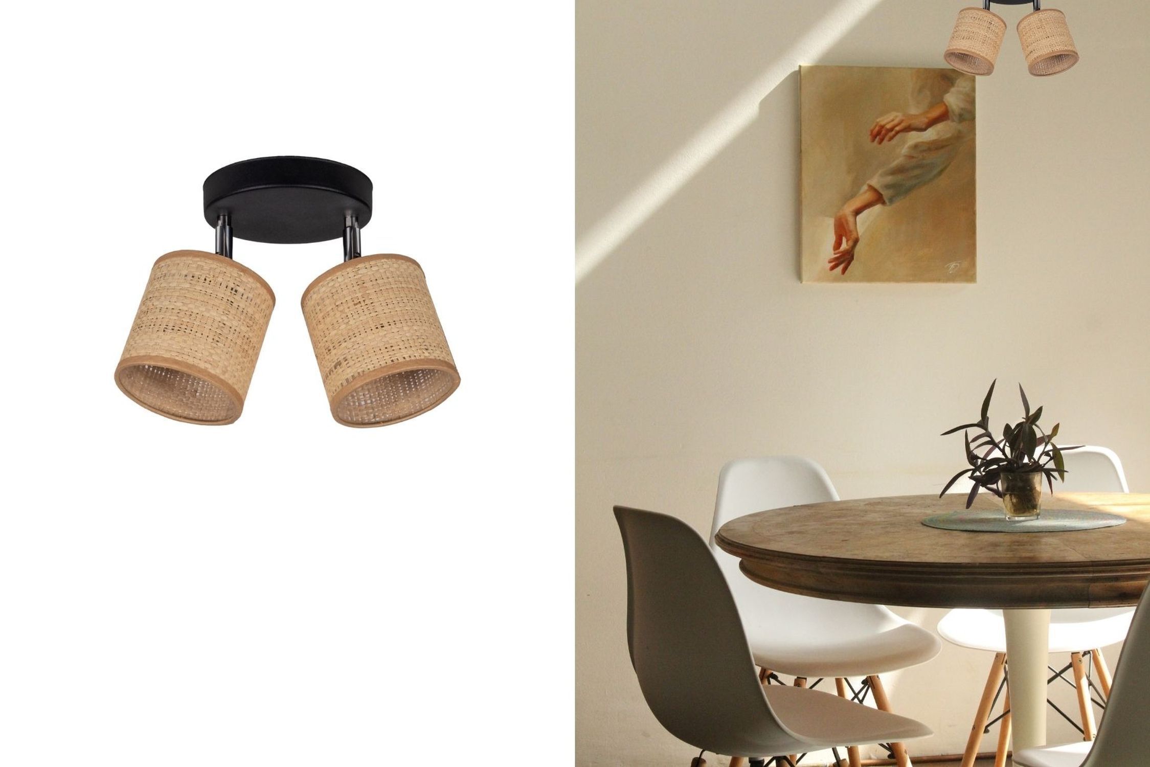 Flexibler Deckenstrahler Stoff blendarm Braun 2-flammig Esstisch, Tisch, Stuhl, Esszimmer, Person