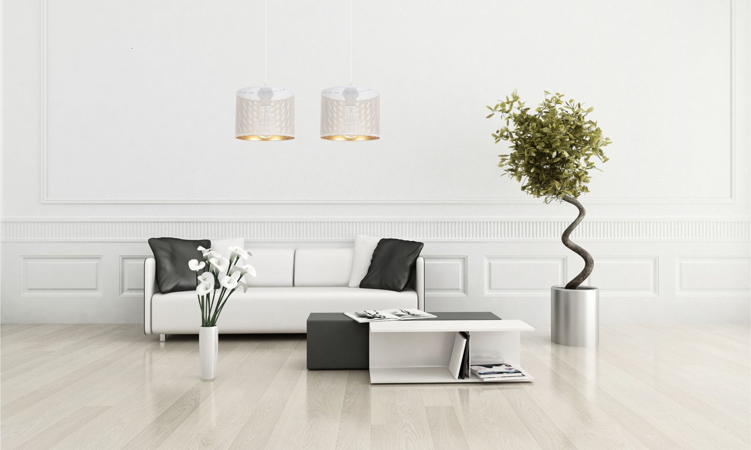 Suspension métal blanc or E27 2-flmg 50 cm de long