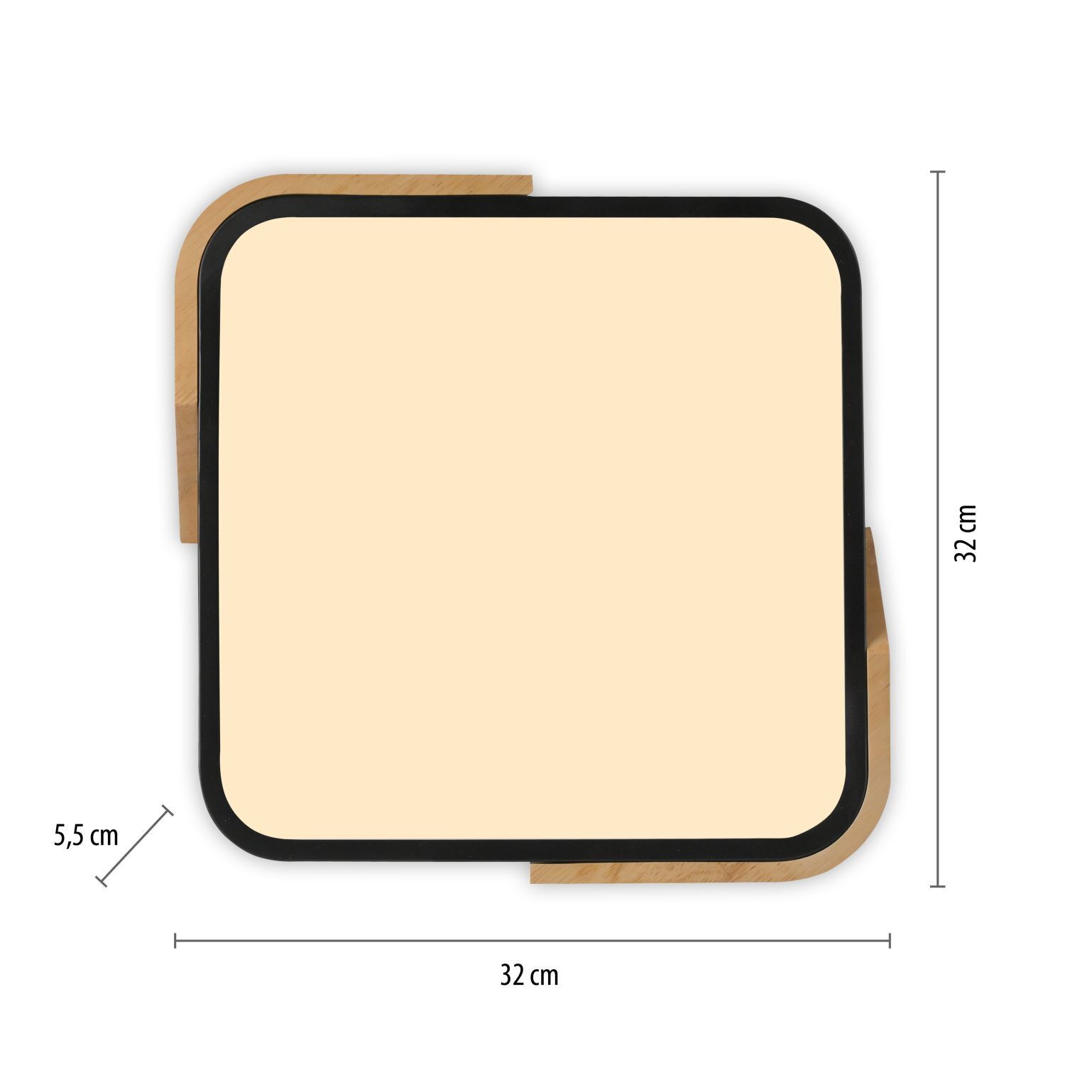 LED Deckenleuchte Holz L:32 cm Schwarz Natur 3000 K Weißes Brett, Seite, Text