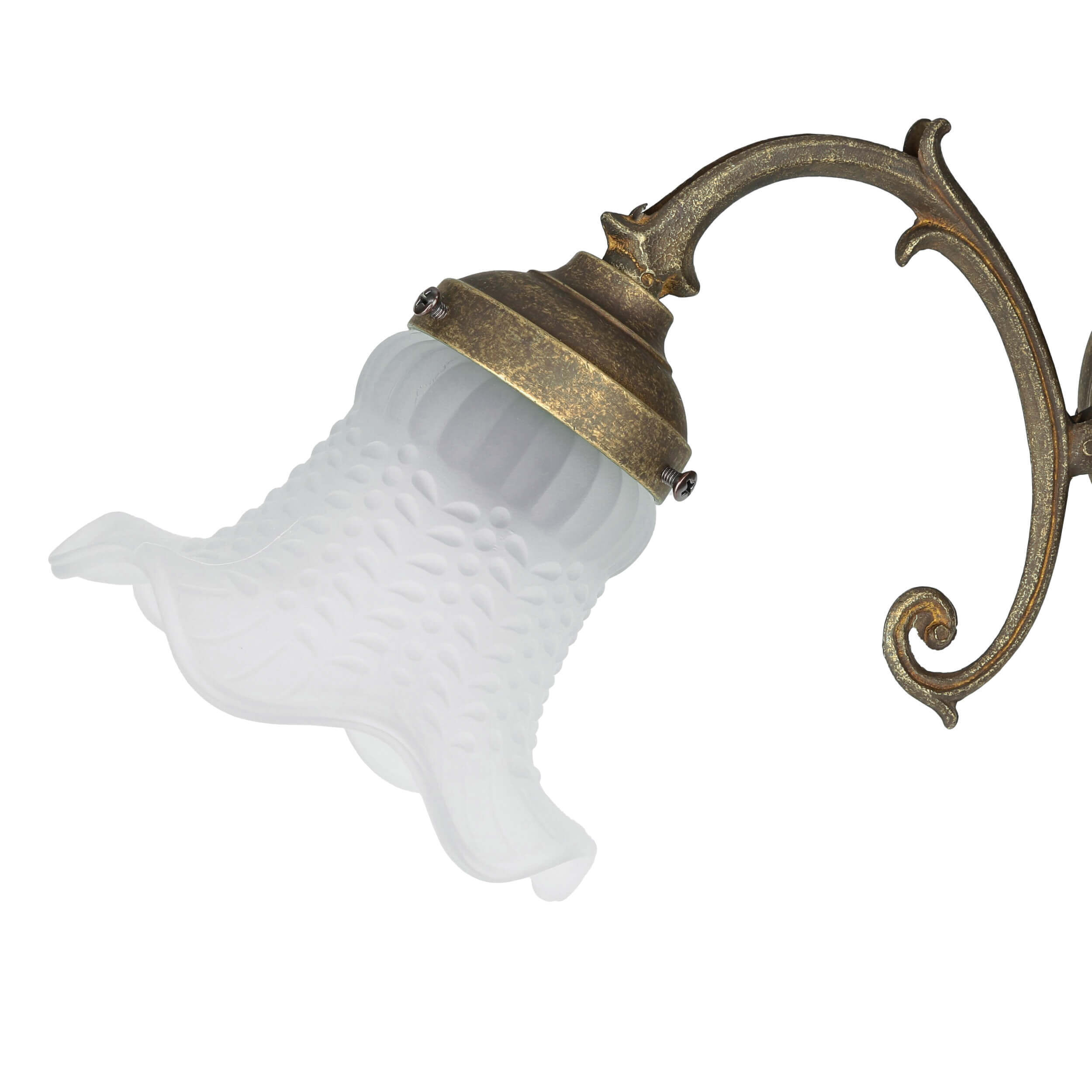 Wandleuchte Weiß Glasschirm Echt-Messing Ricciolo Bronze, Lampe, Rauchrohr, Leuchte