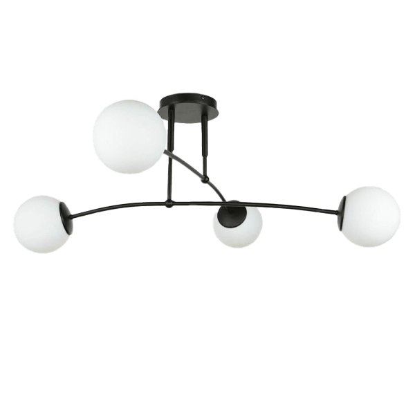 Deckenleuchte, LED-Deckenlampe, Rund, Vier Glas-kugeln, schwarz