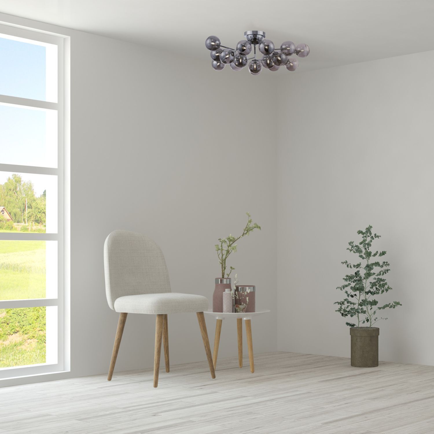 Lampe de plafond métal verre G9 75 cm large chrome gris fumé Innenarchitektur, Lampe, Kronleuchter, Dekoration für Zuhause, Pflanze
