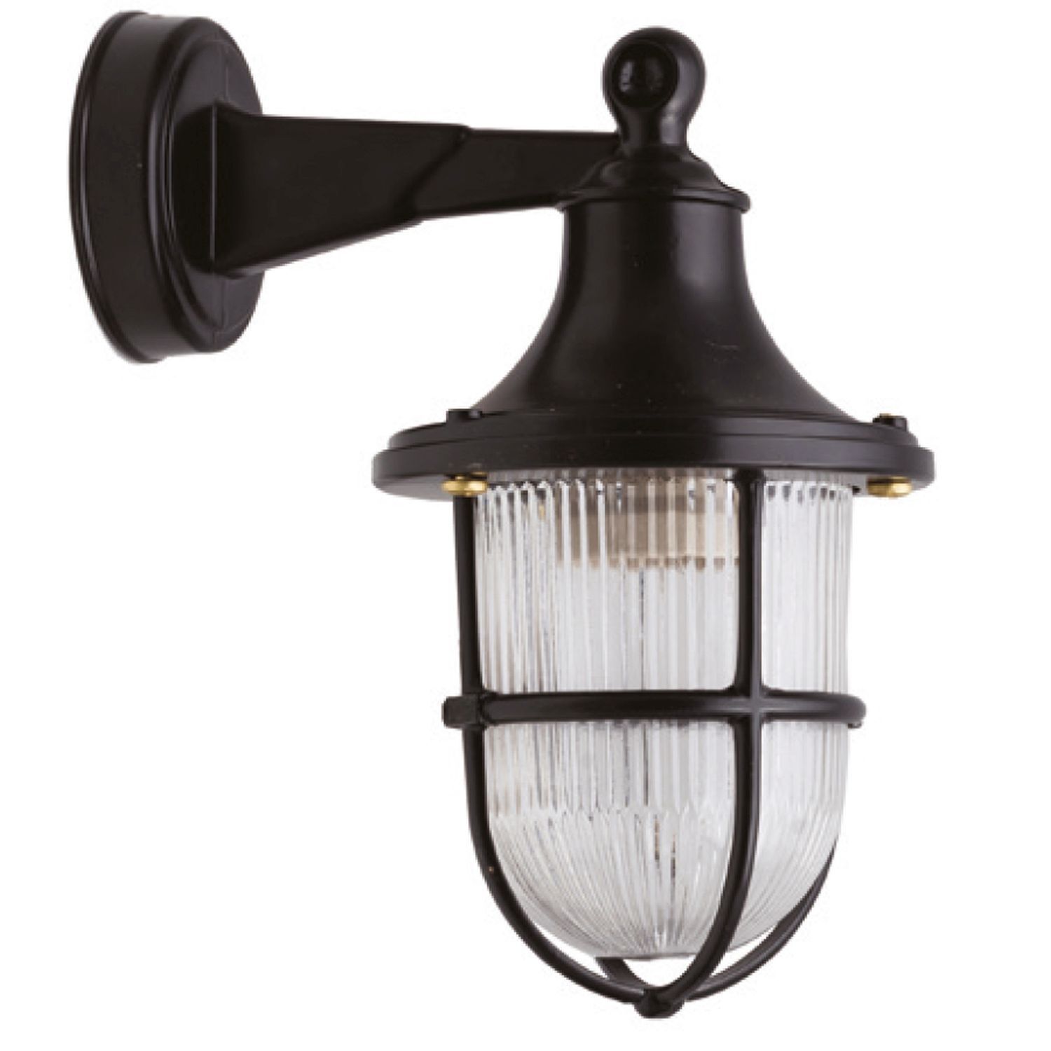 Außenleuchte Wand Messing Glas E27 IP64 27 cm hoch Schwarz Außenwandleuchte, Laterne, Gitterglas, Schwarz, E27 Fassadenscheinwerfer