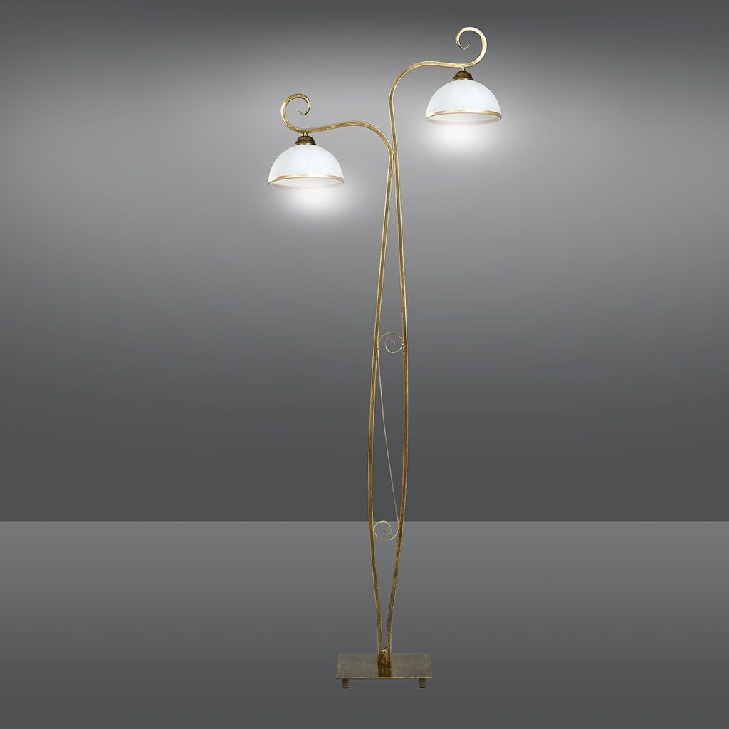 Stehleuchte Gold Antik Weiß Metall Glas 2-flammig Lampe