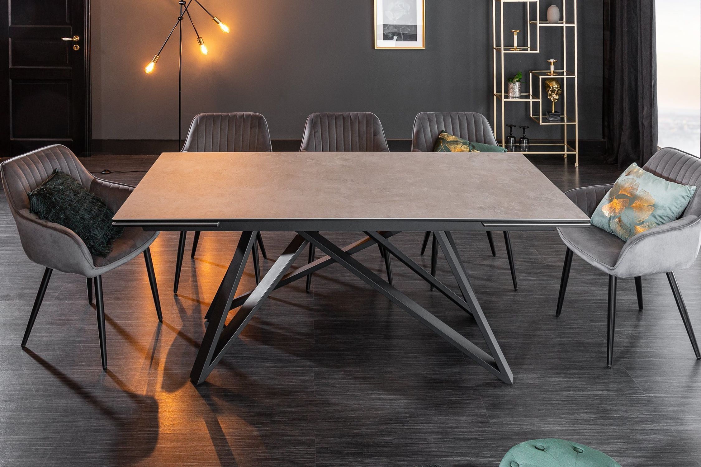 Table de salle à manger extensible en céramique grise noire 180 cm