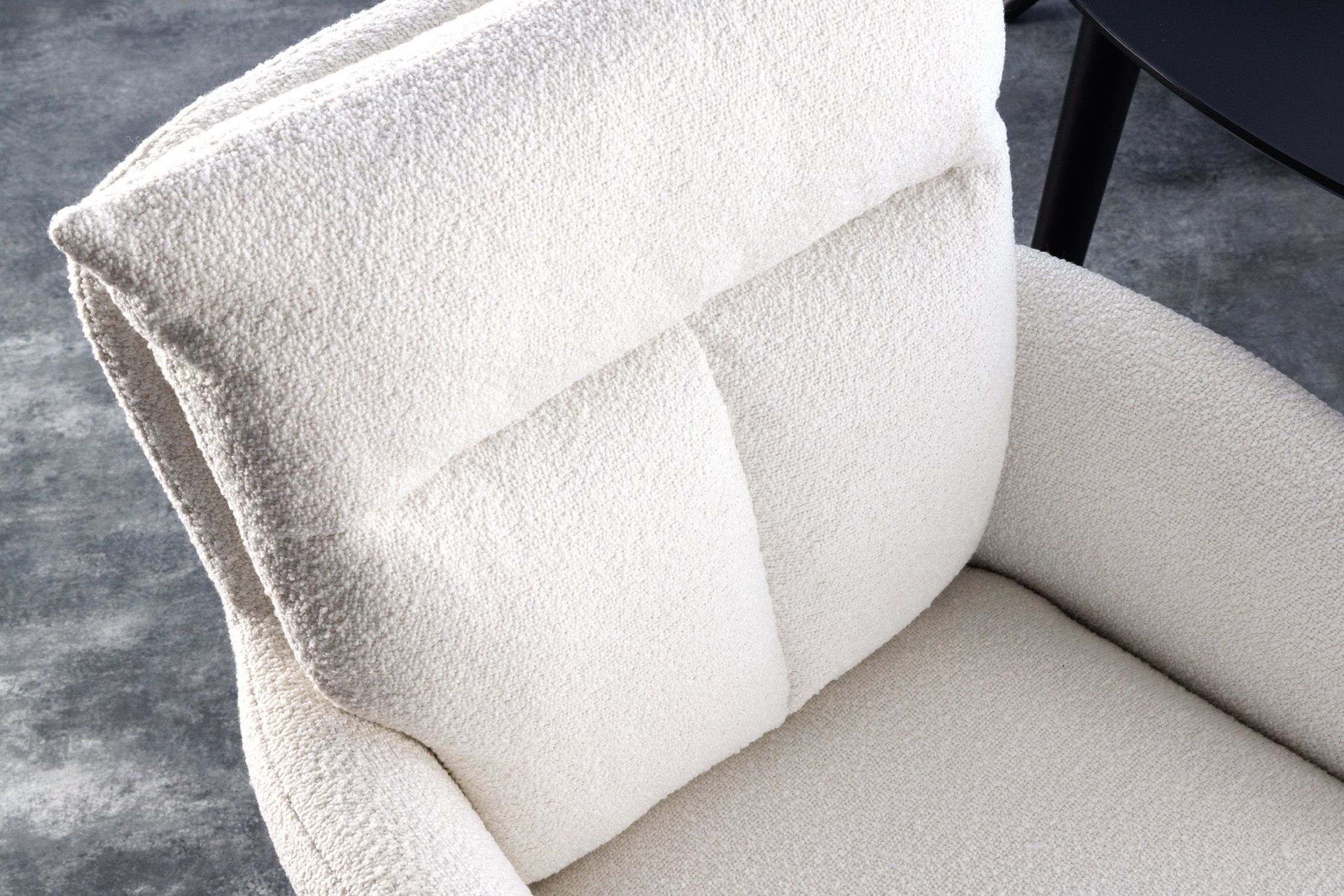 Drehstuhl ohne Rollen aus Bouclé Metall Weiß Schwarz