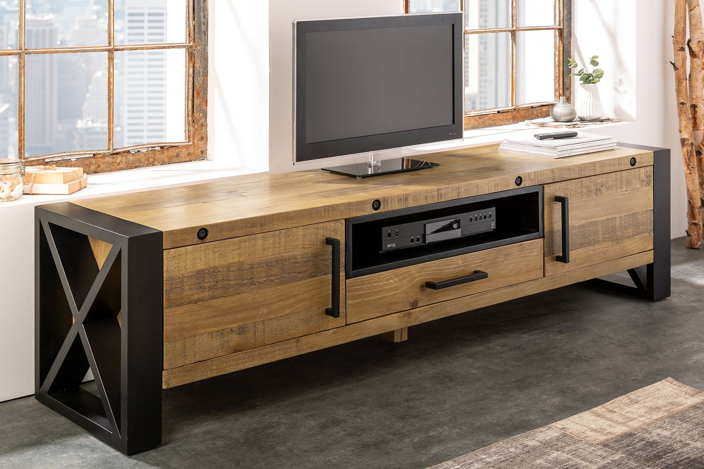 TV Lowboard 200 cm breit Kufengestell Industrial Design Computerausrüstung, Überwachen, Bildschirm, Anrichte, Innenarchitektur