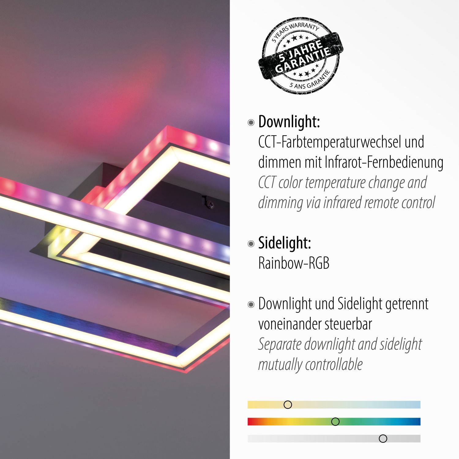 LED Deckenlampe Rainbow RGB dimmbar 5000 lm L:121 cm Deckenleuchte