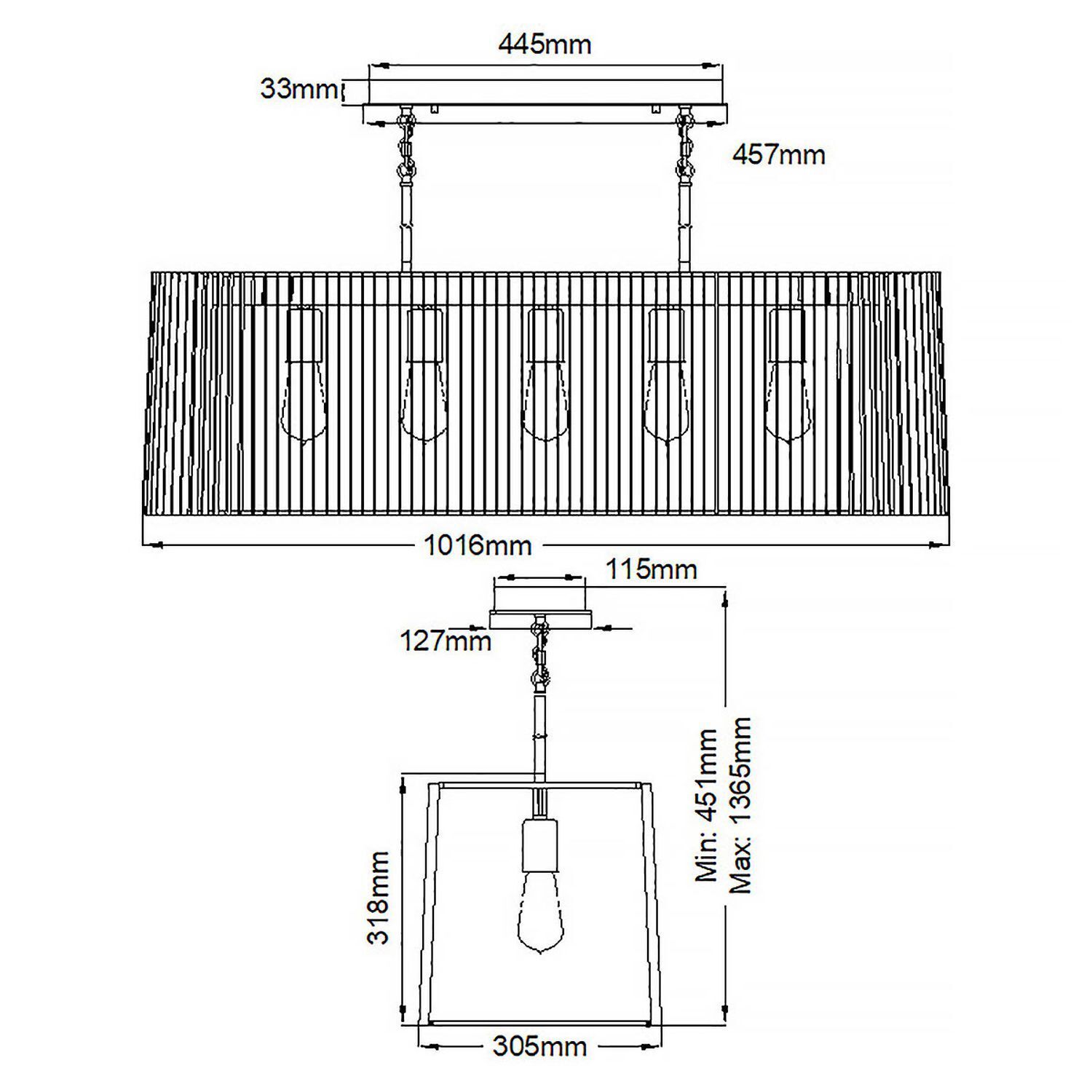 Suspension noir laiton L : 101,6 cm 5x E27 métal