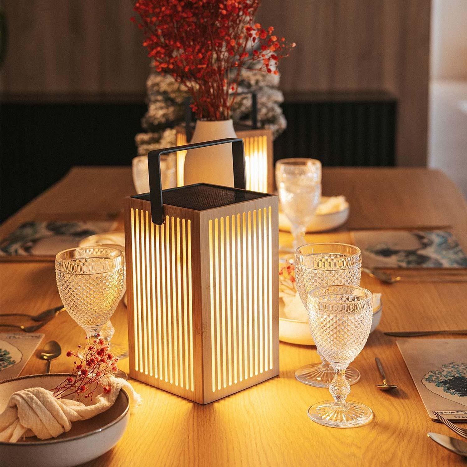 Lampe de table LED bois métal 24 cm IP54 2700K sans fil Outdoor