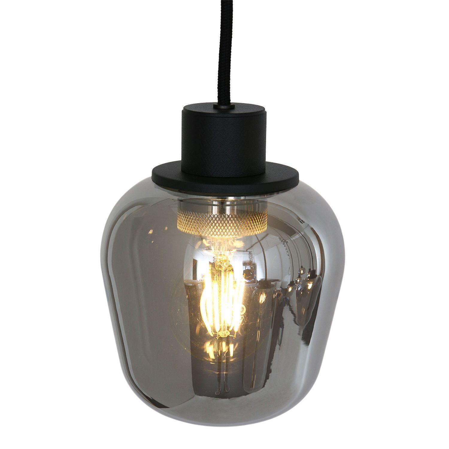 Lampe à suspendre ronde noir gris fumé verre métal 145 cm
