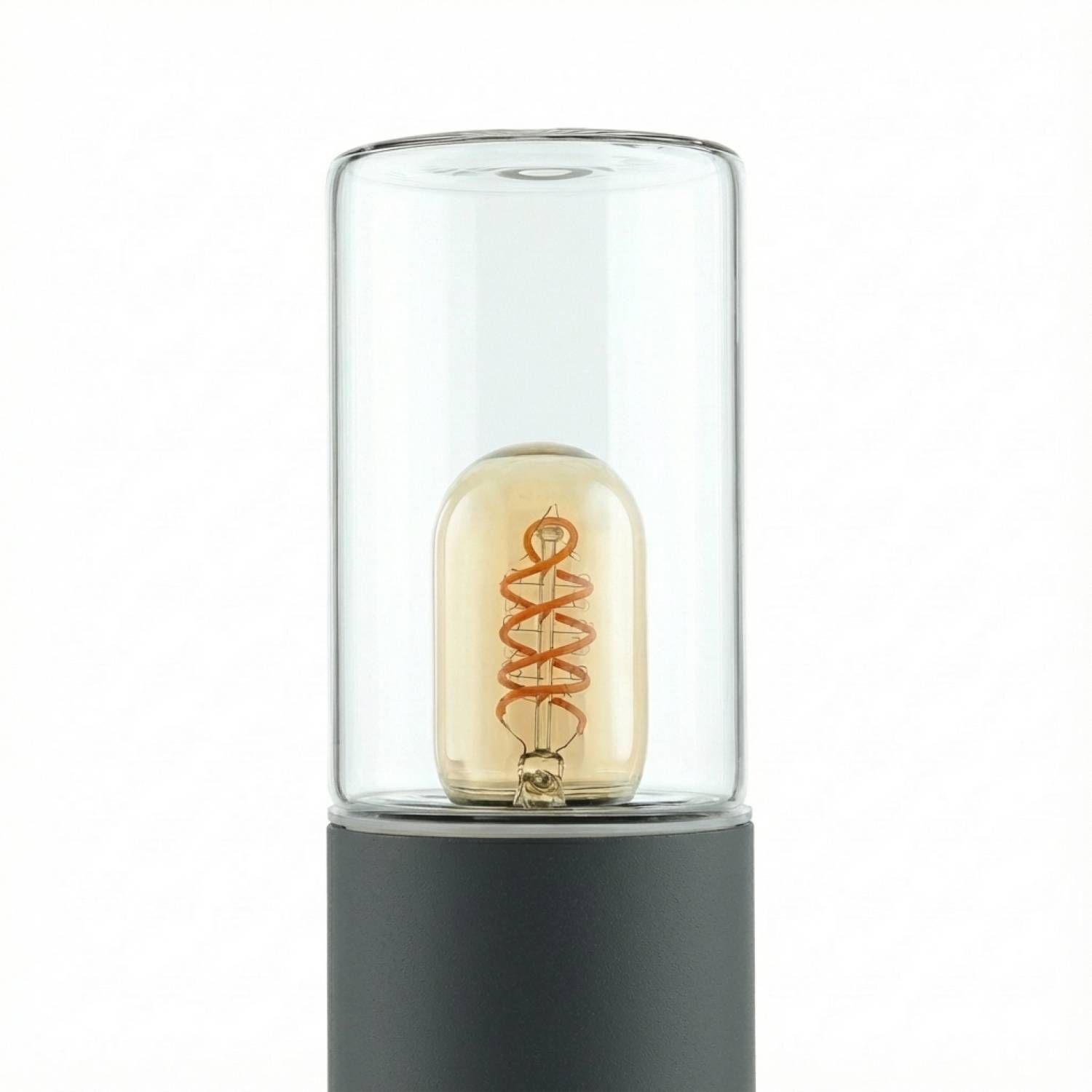 Pollerleuchte 80 cm IP44 E27 Anthrazit Edelstahl Glühbirne, Glas Bulb, Filamentenbirne, Tischleuchte, Dekoratives Licht