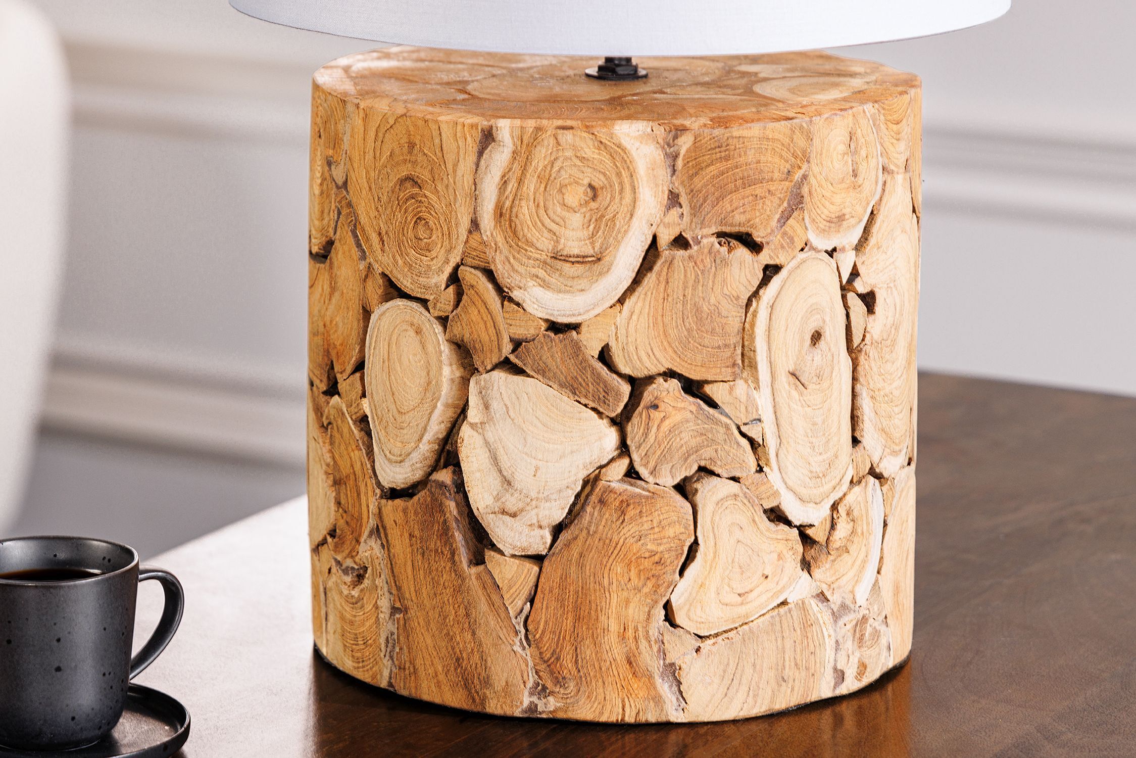 Nachttischleuchte Weiß Natur Stoff Holz 45 cm gemütlich