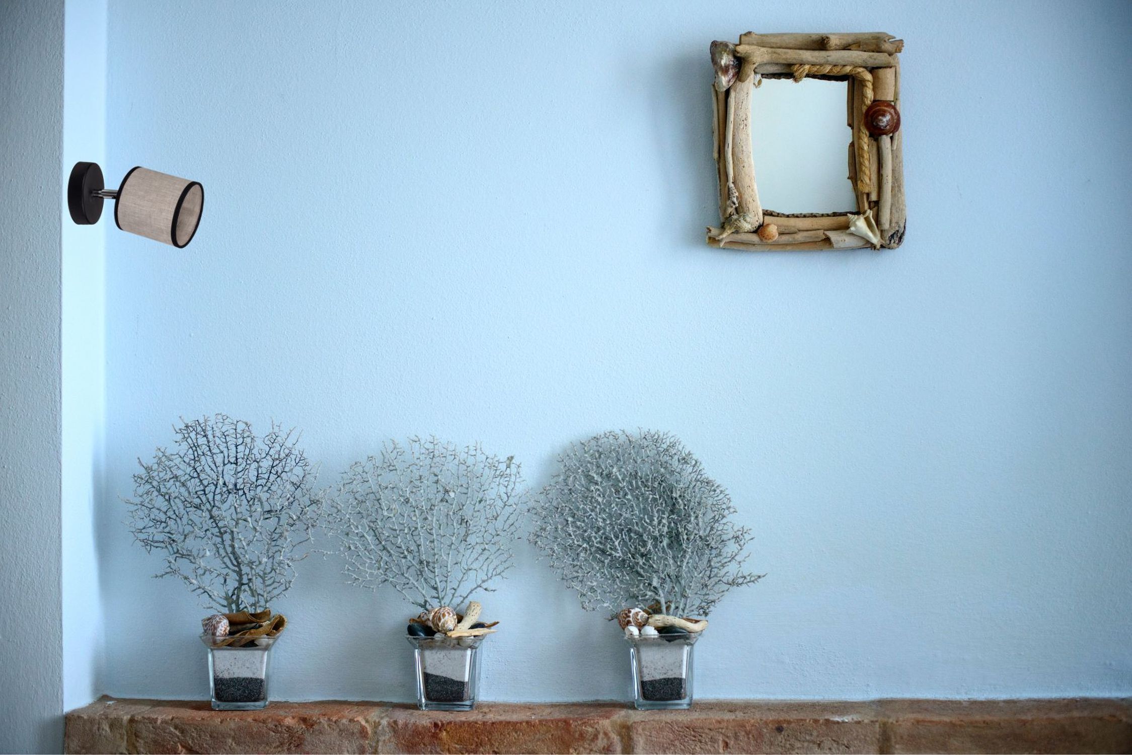 blumentopf, deko, zweige, wanddekoration, raumfoto