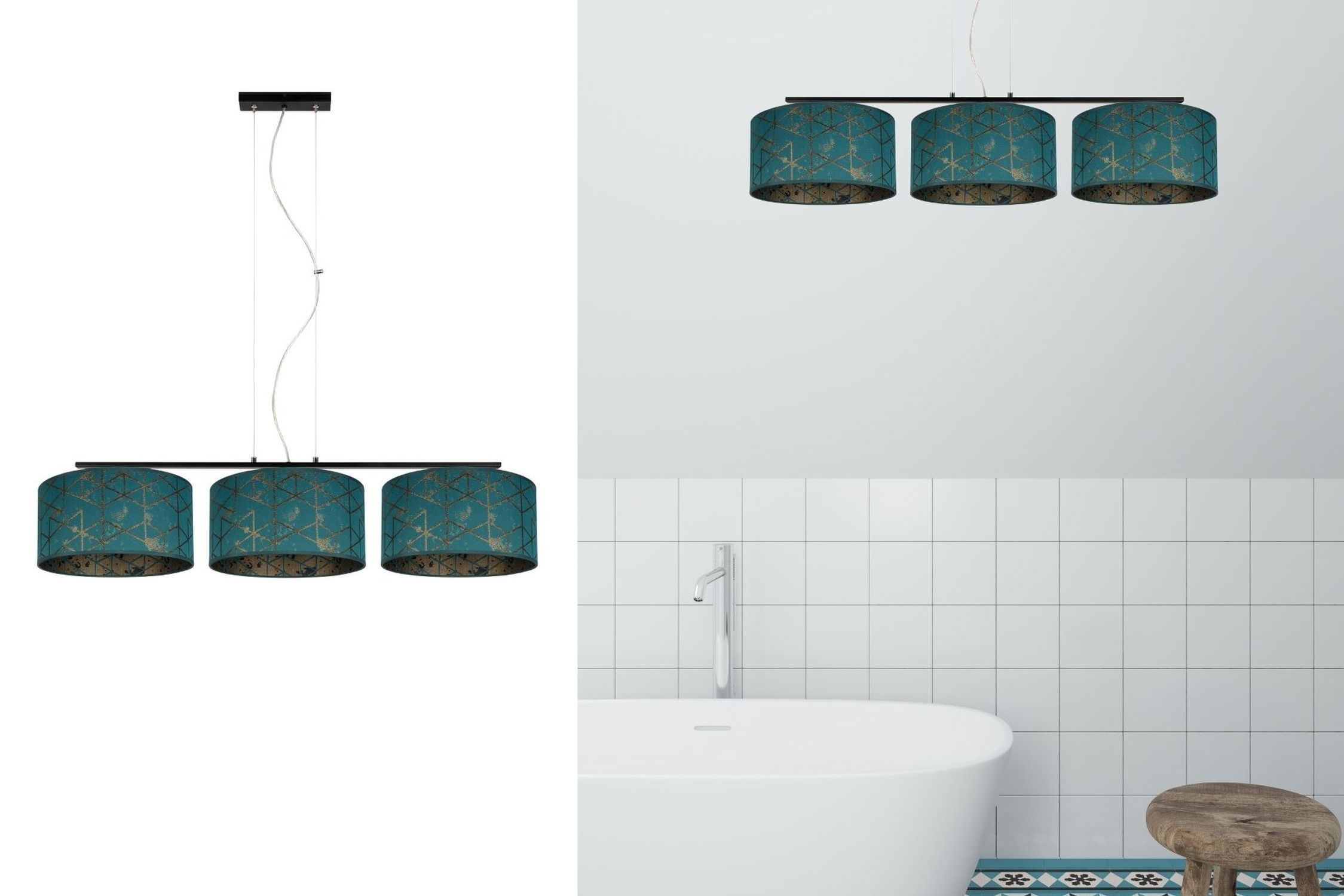hängelampe, dreifach, teal, muster, lampe