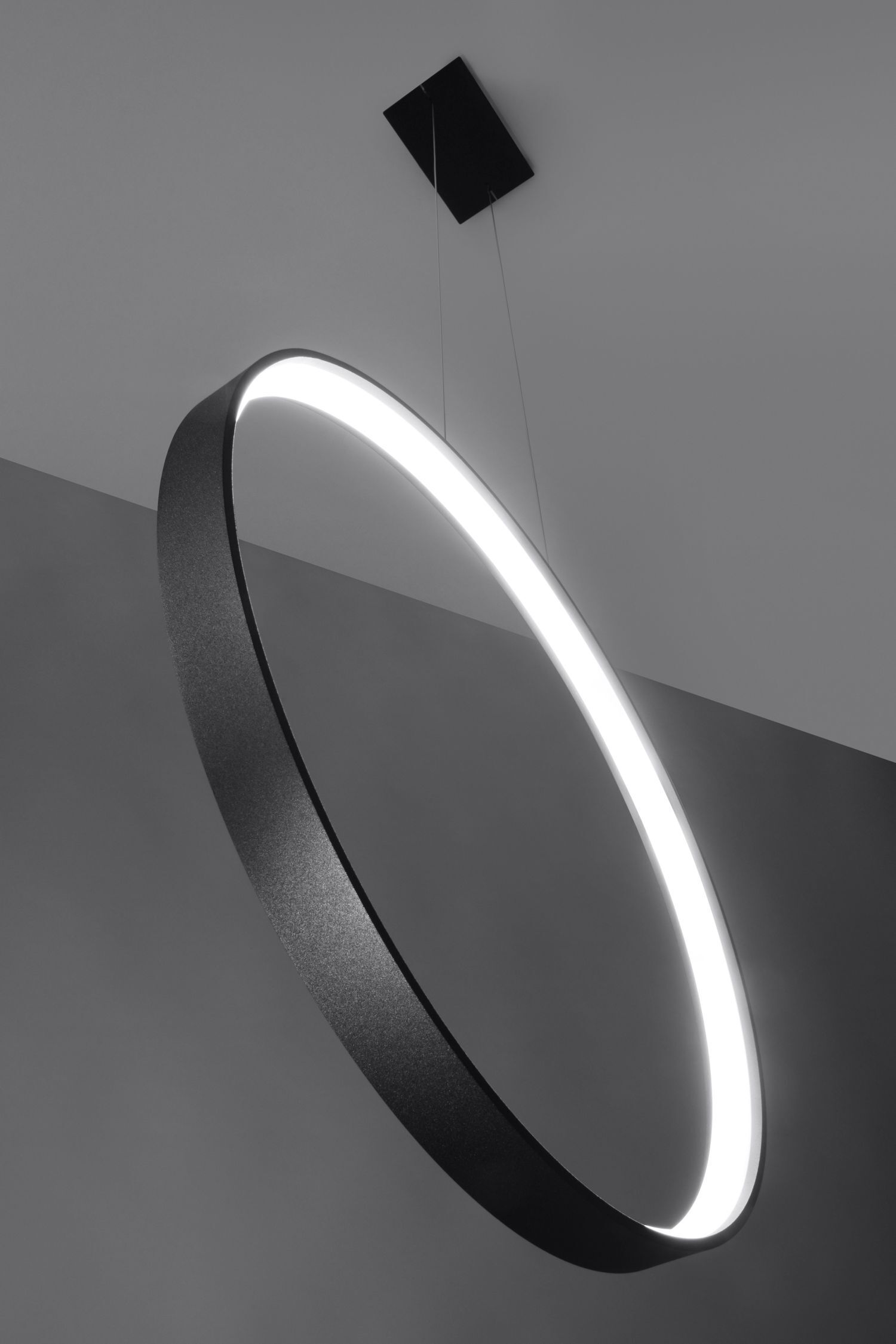 Lampe LED à suspendre noire métal Ø 55 cm rond 4000 K anneau