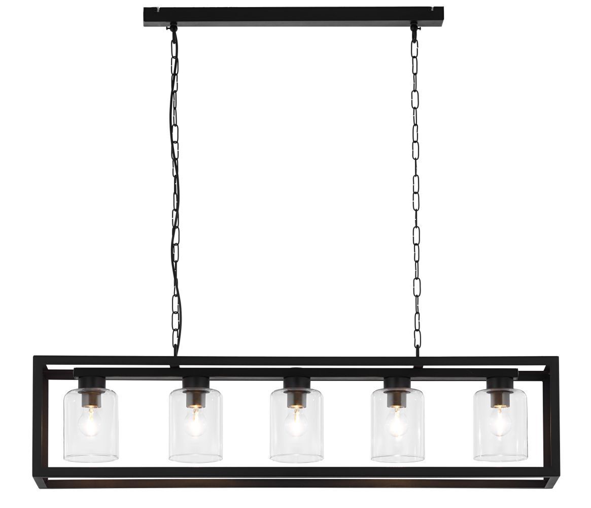 Schwarze Pendelleuchte Metall Glas 5-flammig Loft