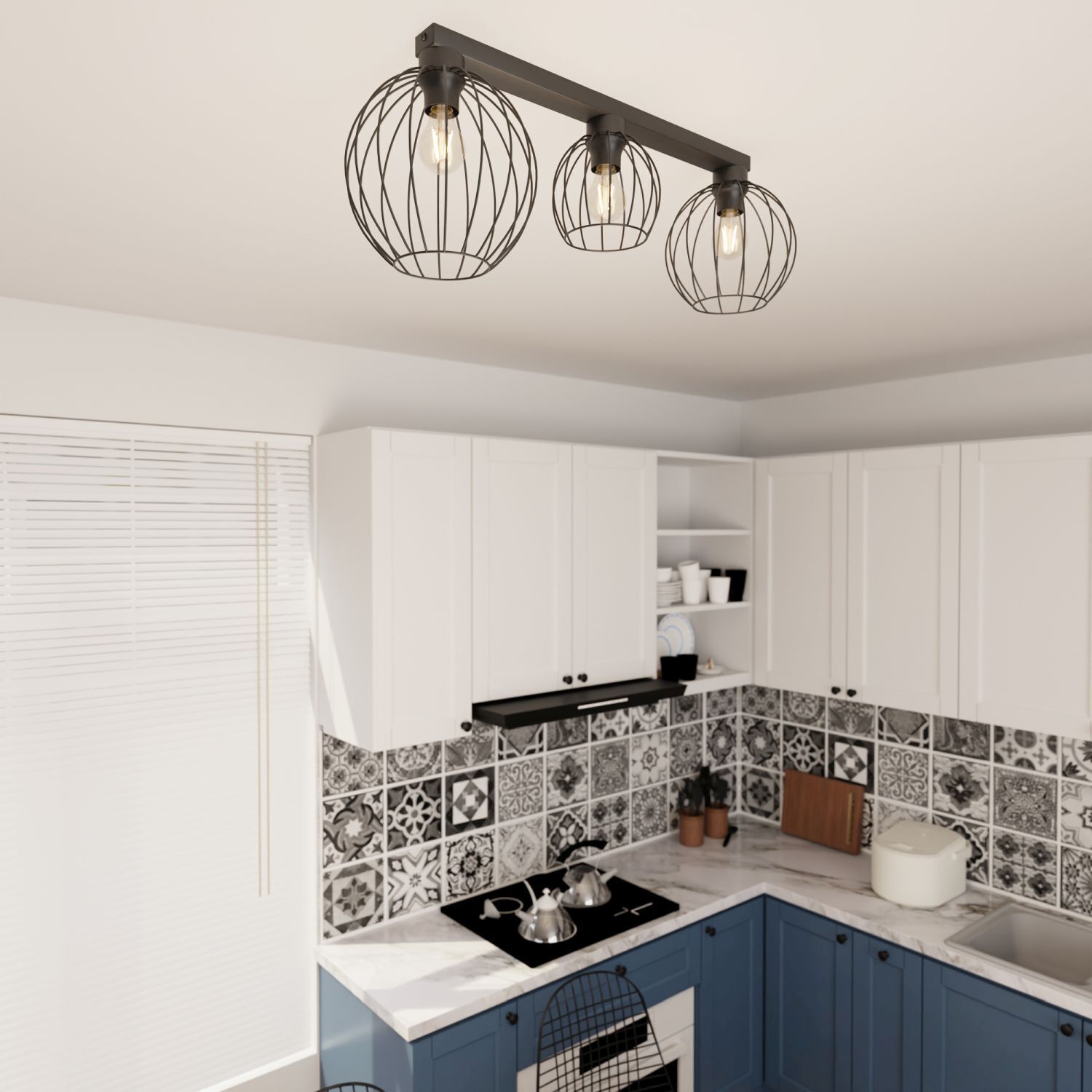 Deckenleuchte Schwarz Draht L:60 cm lang Metall Retro Drinnen, Innenarchitektur, Küche, Leuchte