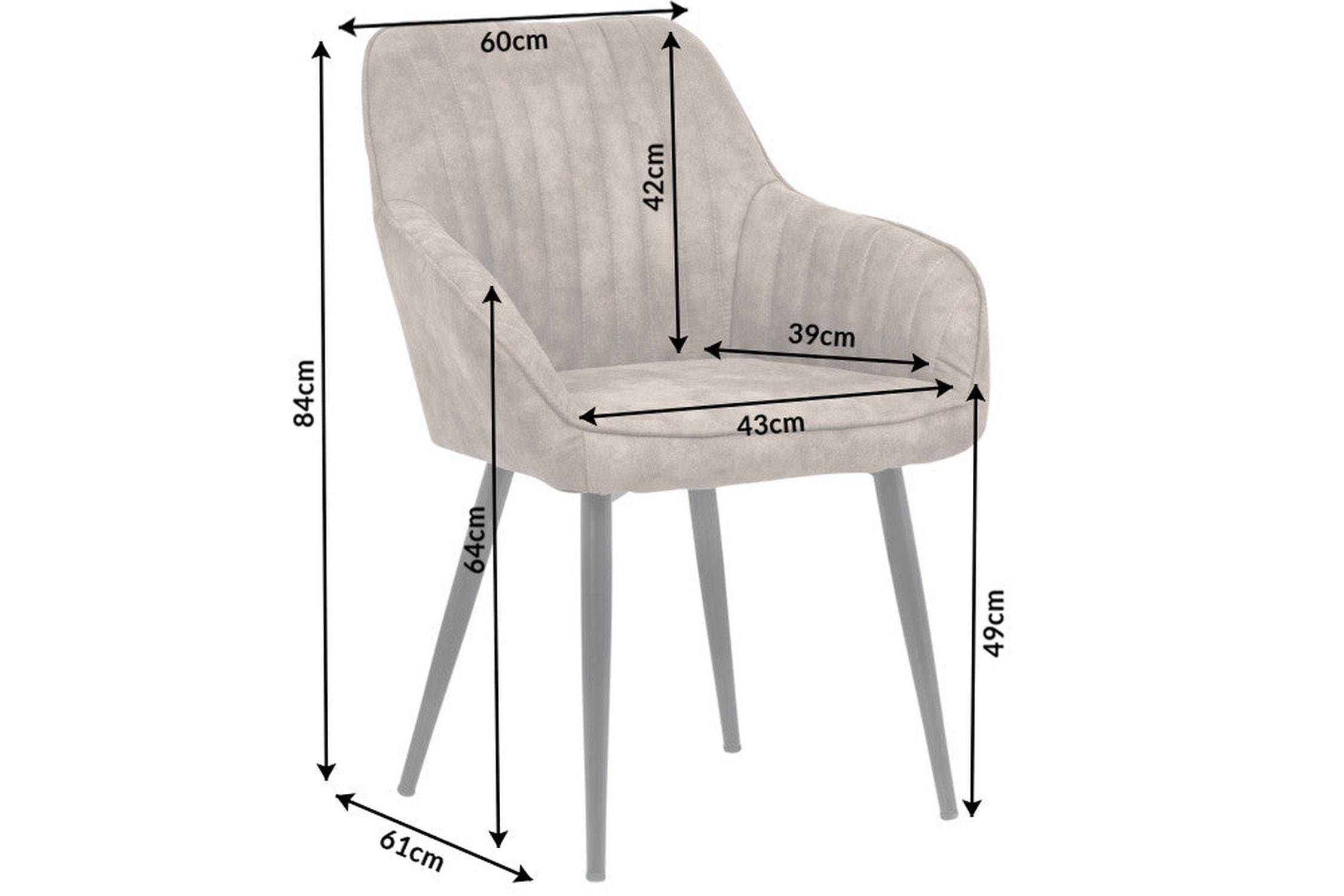 Esstischstuhl Taupe Schwarz B: 60 cm mit Armlehne Stoff Metall Moebel, Stuhl