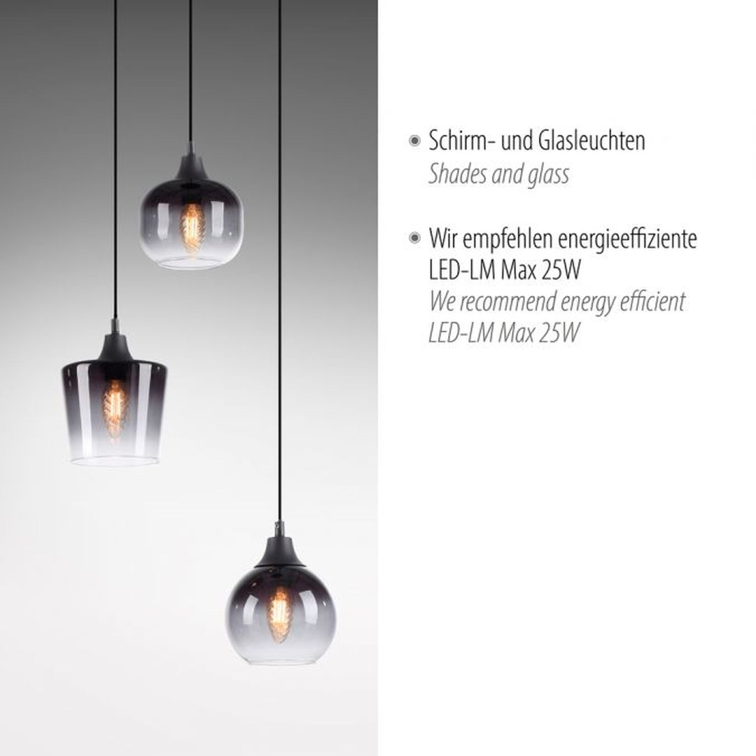 Hängeleuchte Glas Metall Rauchgrau Schwarz E14 B:38 cm