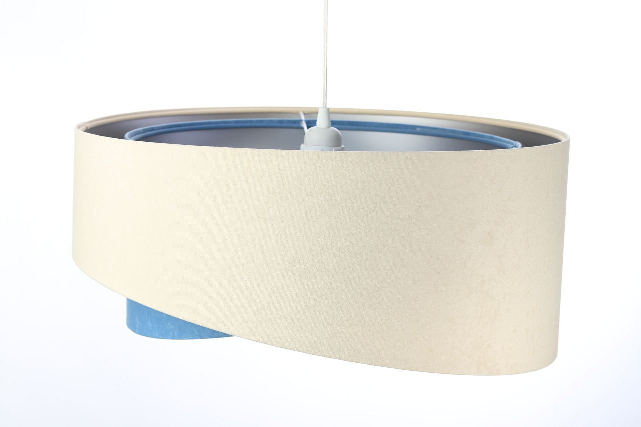 Lampe à suspendre ronde D : 50 cm Tissu Crème Bleu Argent E27 Moderne