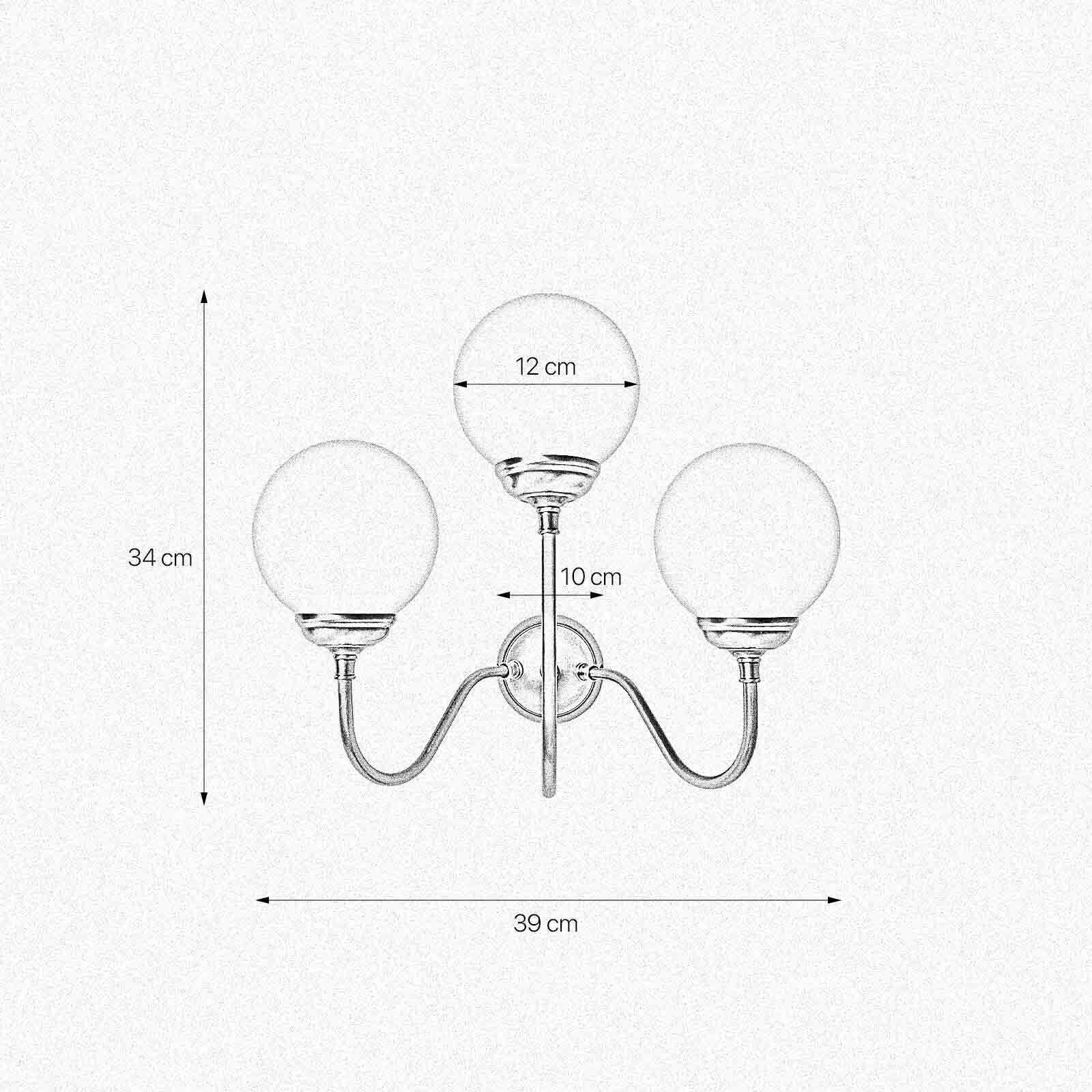 Wandlampe 3-flammig E14 Glas Echt-Messing B: 39 cm