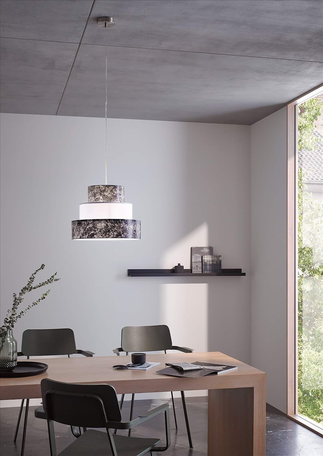 Hängeleuchte Schwarz Weiß Modern Esszimmer LEEN Drinnen, Innenarchitektur, Mobiliar, Tabelle, Dekoration für Zuhause