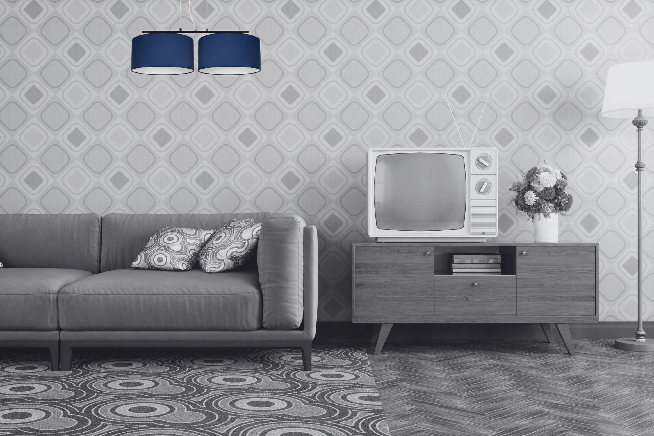 Längliche Hängeleuchte 2-flammig Stoff Schwarz Blau E27 Computerausrüstung, Überwachen, Bildschirm, Wohnzimmer, FERNSEHER