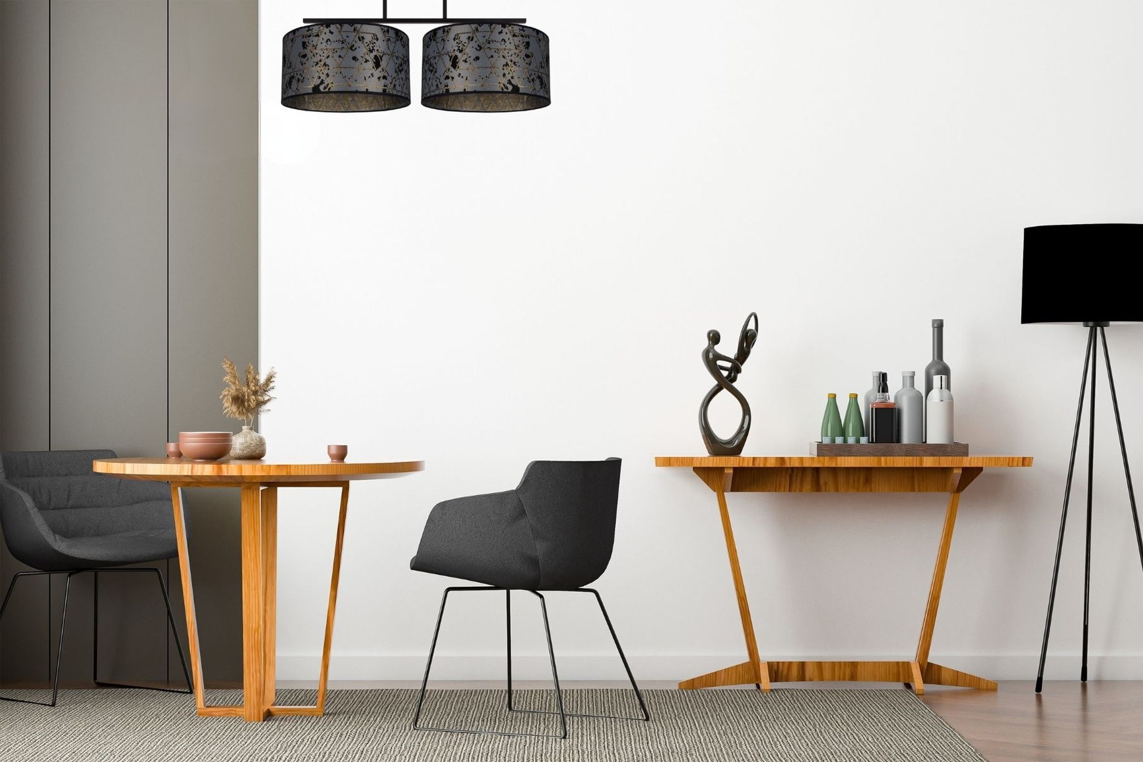 Deckenlampe Stoff blendarm Schwarz Grau Muster 70 cm Moebel, Tabelle, Lampe, Innenarchitektur, Schreibtisch