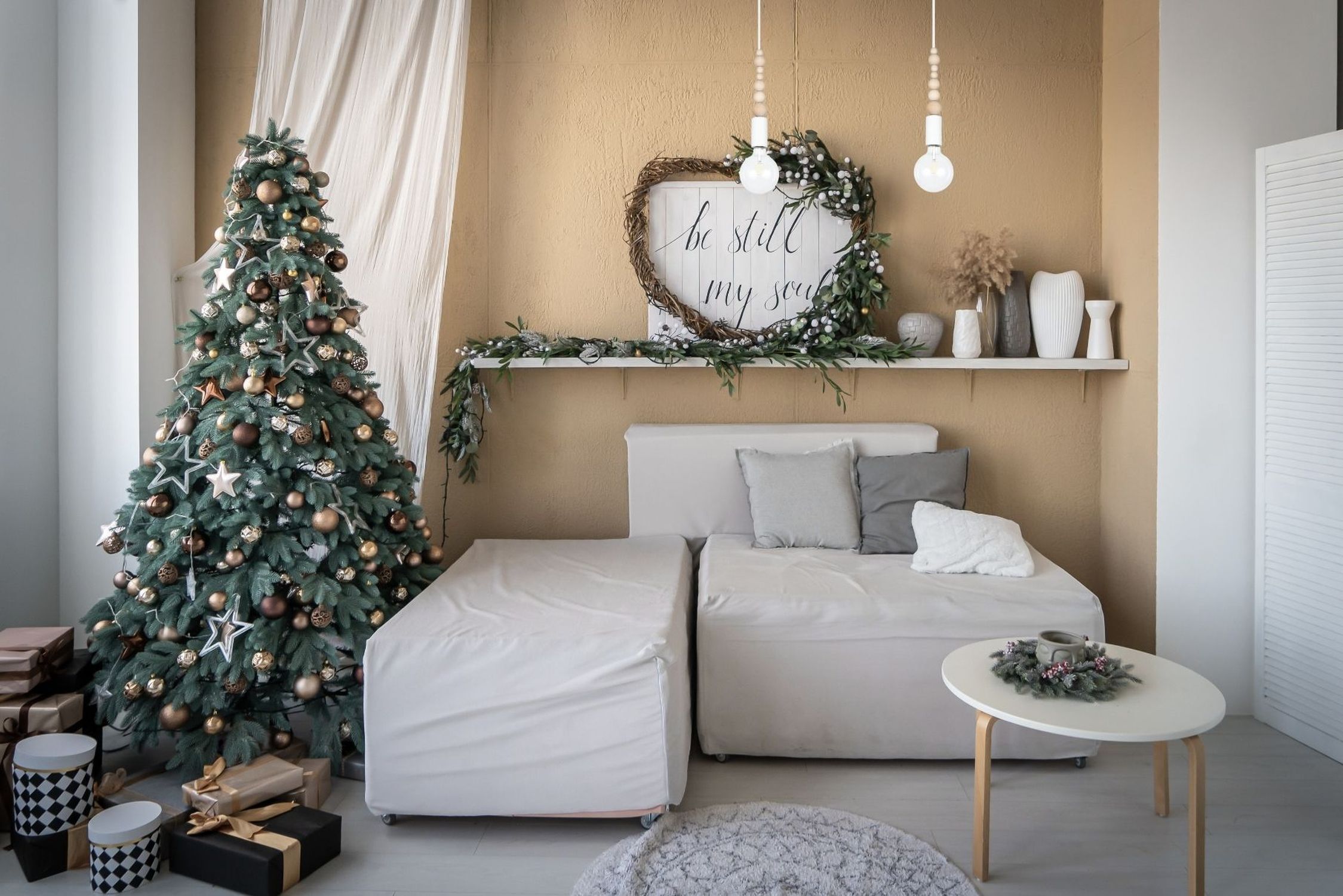 Lange Hängelampe Weiß Holz Metall L:40 cm E27 2-flmg Weihnachten, Weihnachtsdekorationen, Festival, Weihnachtsbaum