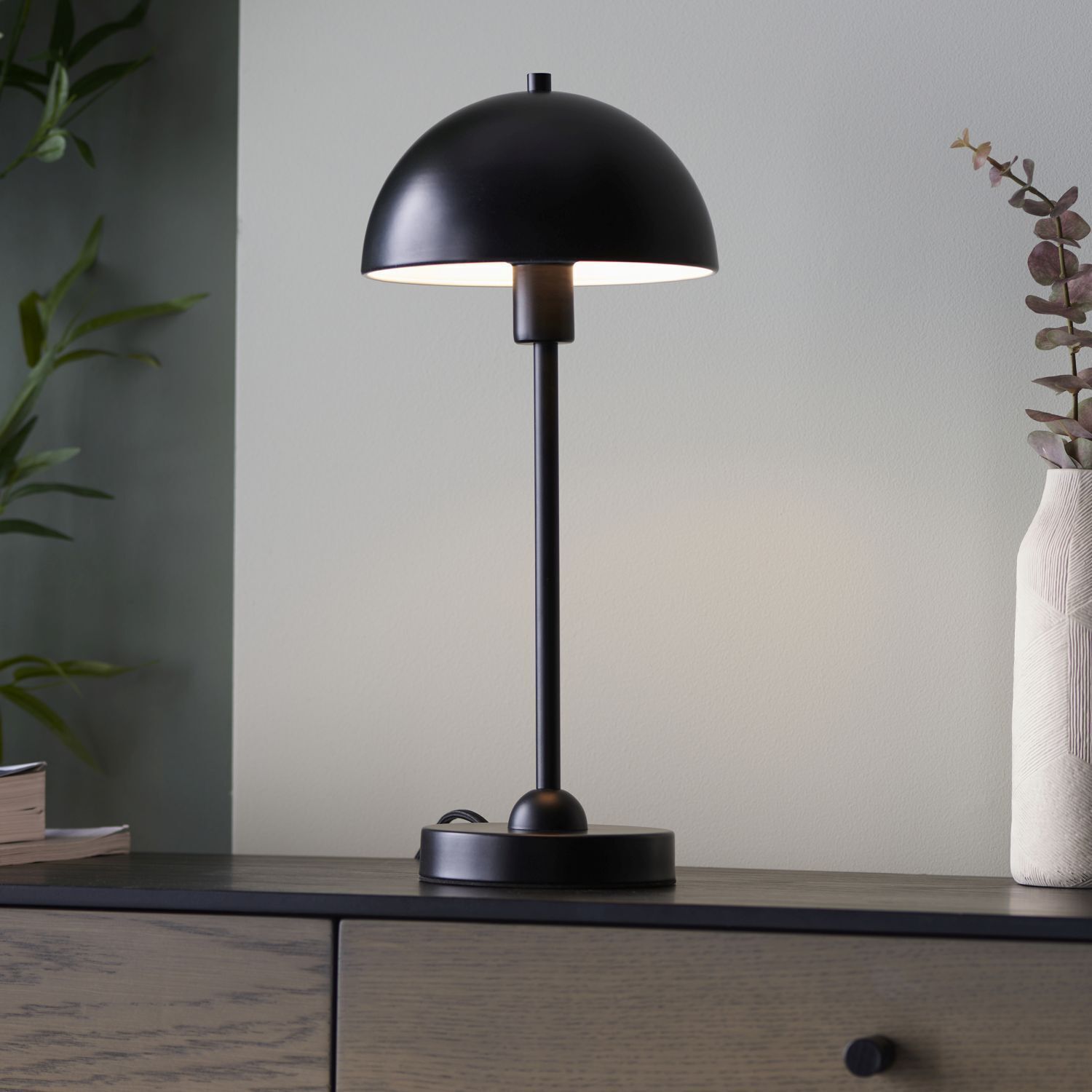 Lampe champignon noir métal 41 cm interrupteur à fil E14 ALFIE