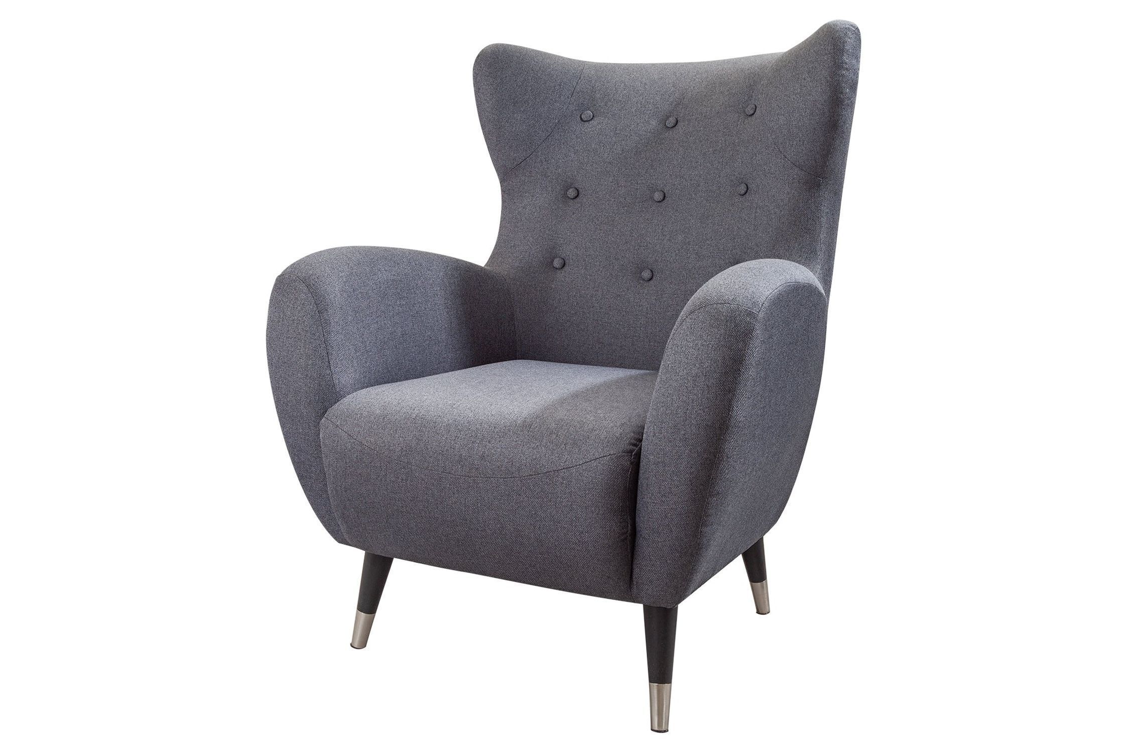 Fauteuil à oreilles Gris Tissu Métal L : 88 cm Design rétro