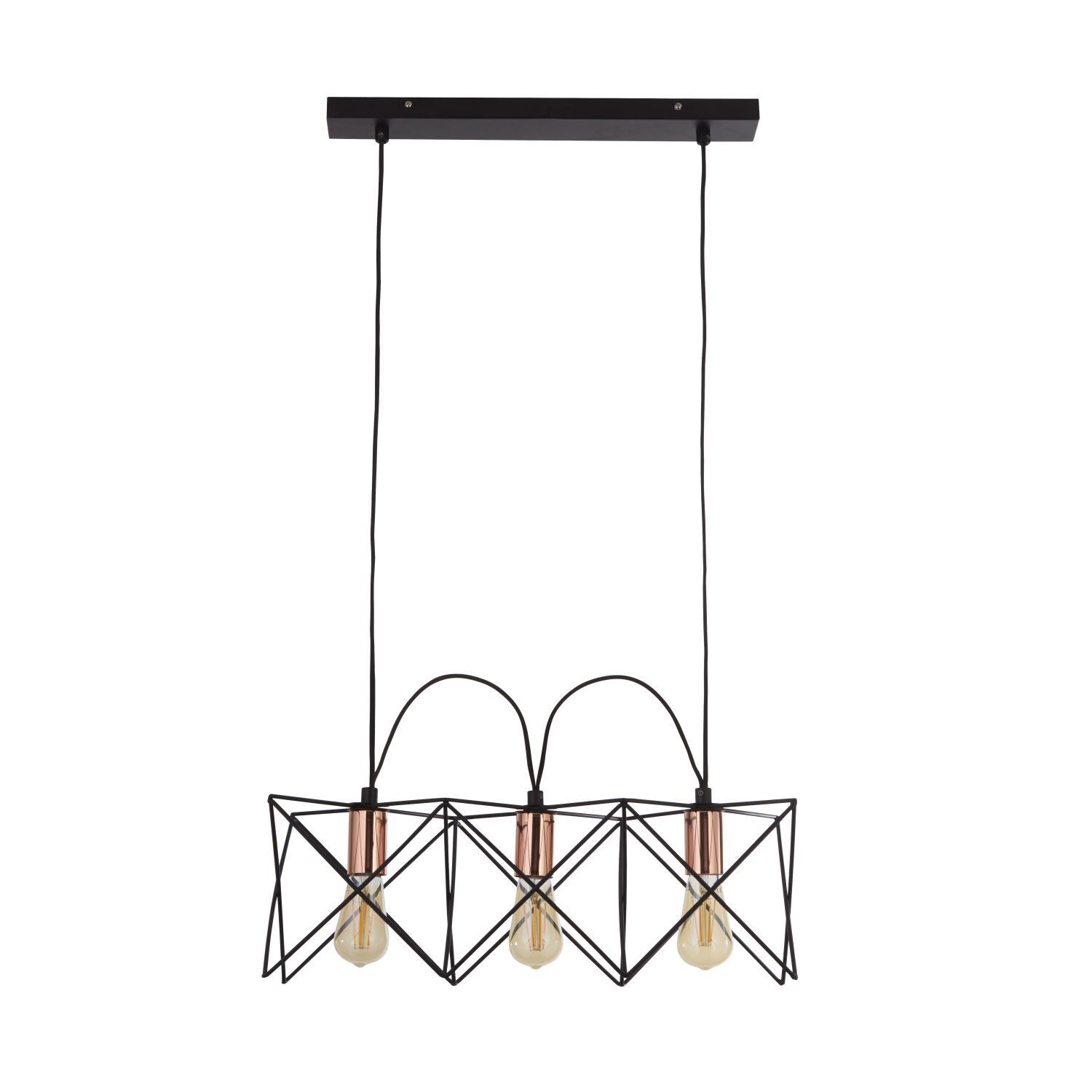 Lampe à suspendre 3 flammes E27 en noir cuivre L : 55 cm