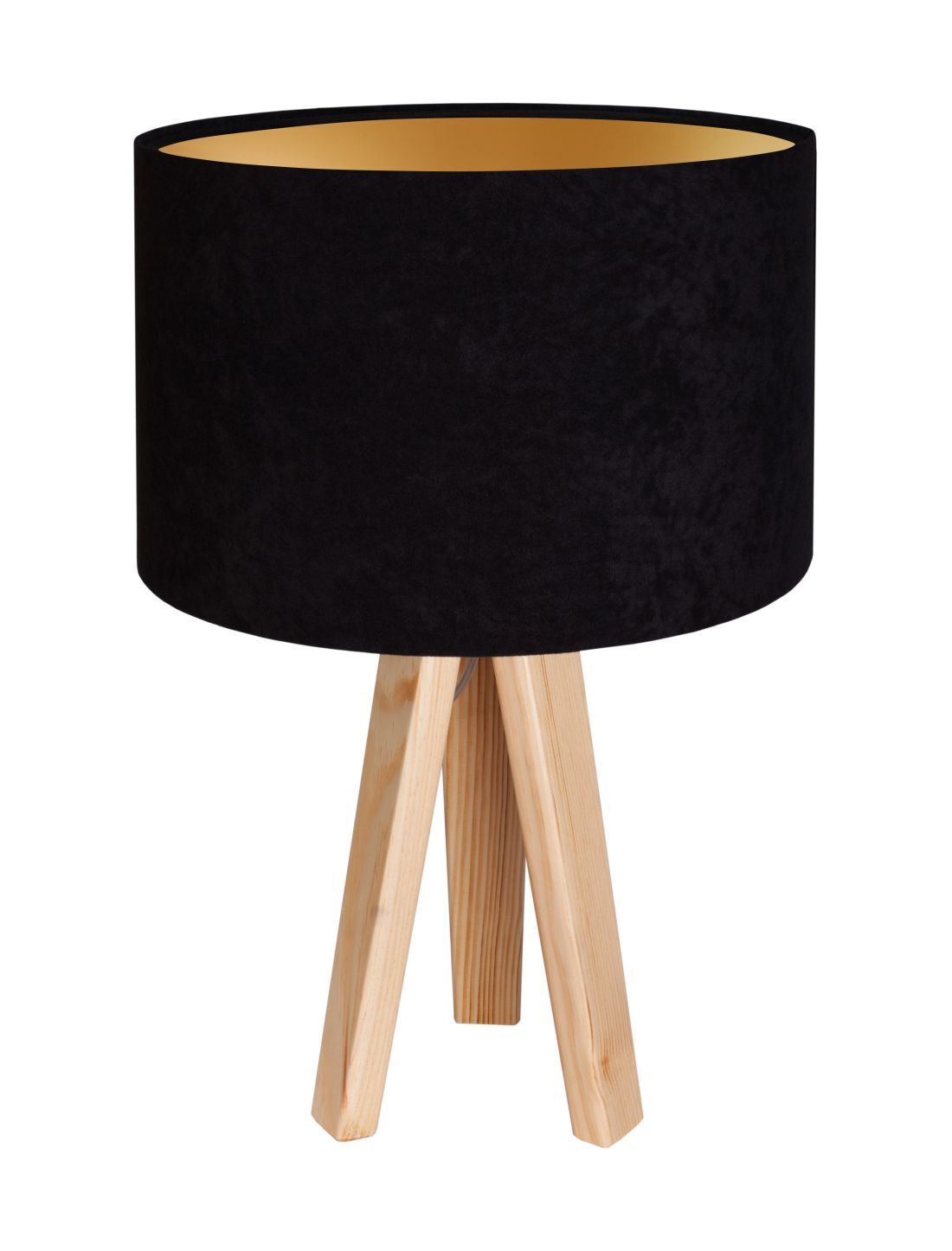 Lampe de table rétro noir or bois trépied 46cm